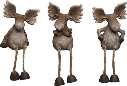 Transpac Imports, Inc. Moose Shelf Sitter Brown 6 x 3 Resin Stone Christmas Holiday Figurines Set of 3
