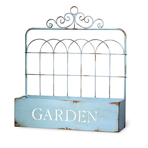 Boston International Garden Powder Blue Vintage Gate 20 x 22.5 Inch Metal Window Planter Box