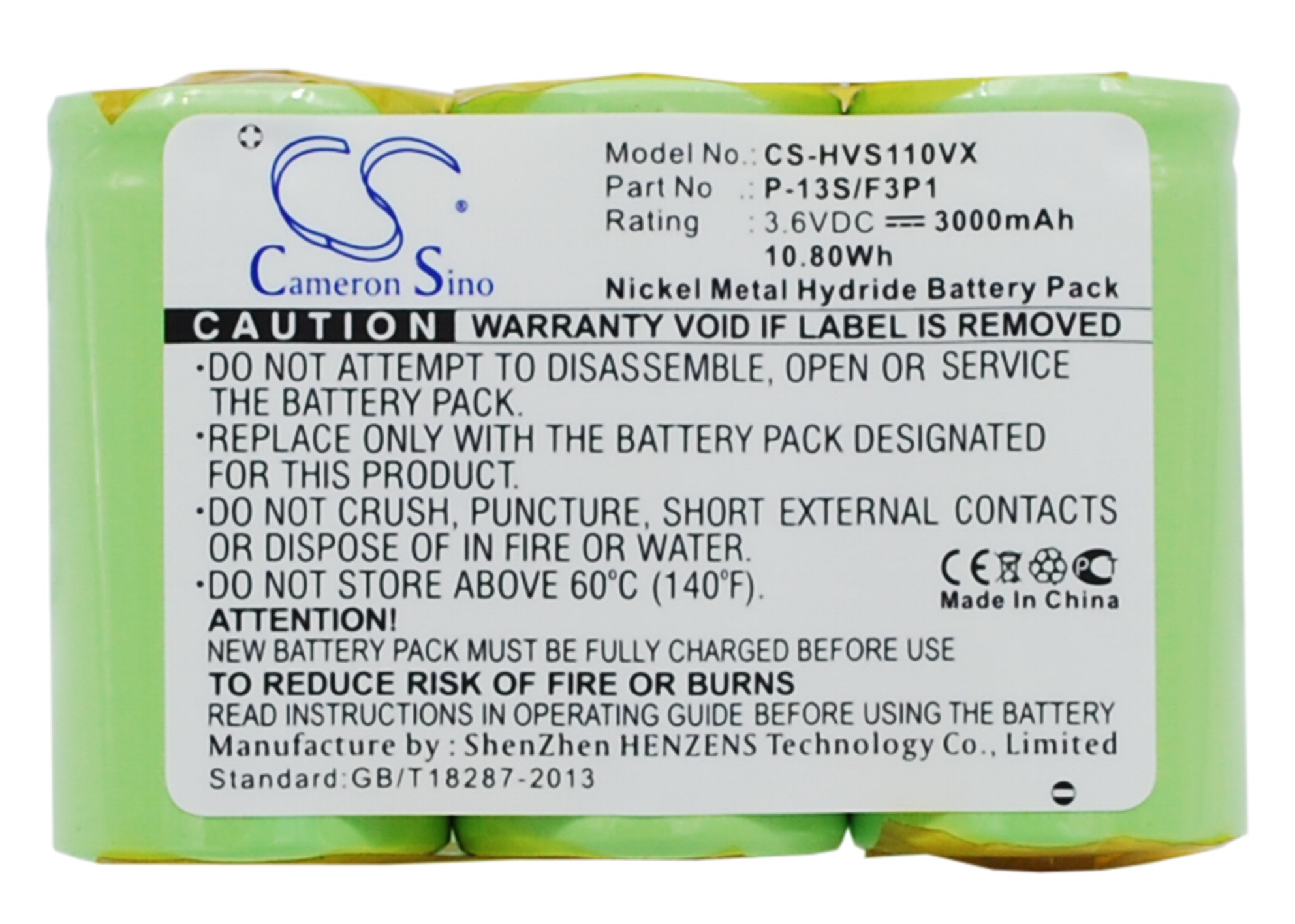 Cameron Sino Battery for Hoover P-13S/F3P1 300 H-59139115 HANDVAC S1103 S1105 S1117-900 -981