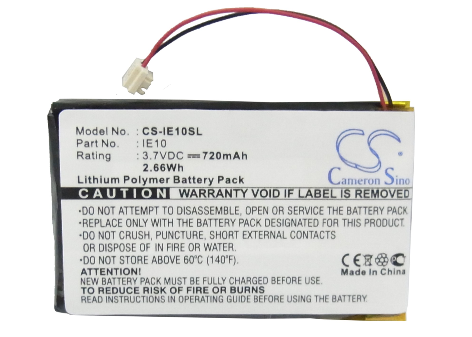 Cameron Sino Battery for iRiver E10 E10CT HDD Jukebox IRI-E10 CS-IE10SL MP3 Player 720mAh