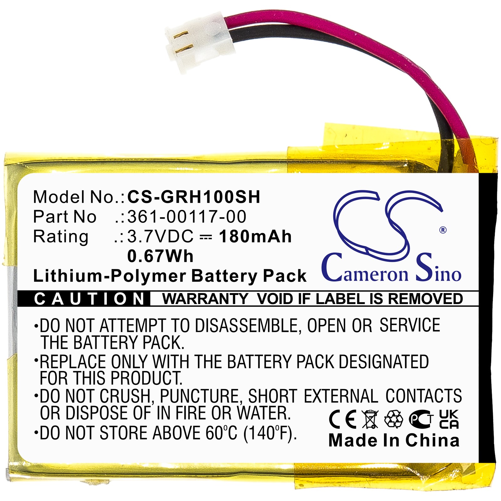 Cameron Sino Battery for Garmin Approach S10 S20 X40 Forerunner 35 361-00117-00 CS-GRH100SH