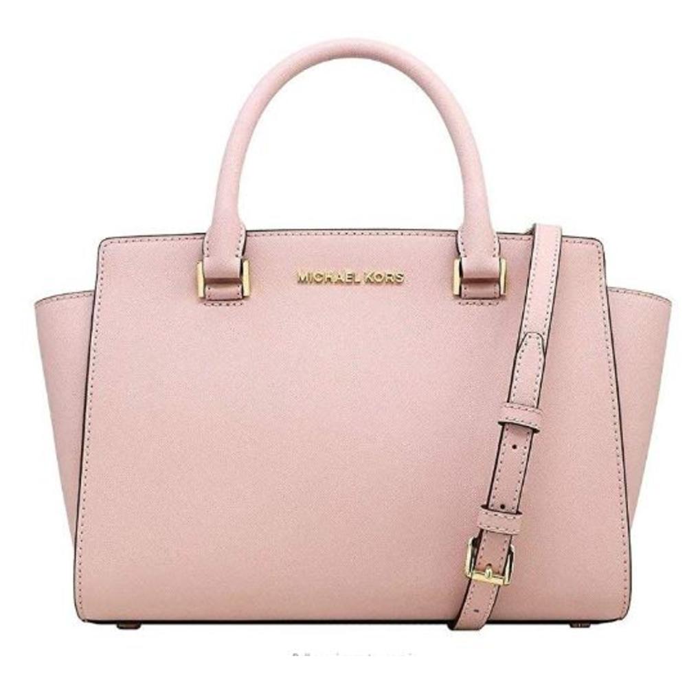 Michael Kors Selma Saffiano Leather Medium Top Zip Satchel Bag (Blossom ...