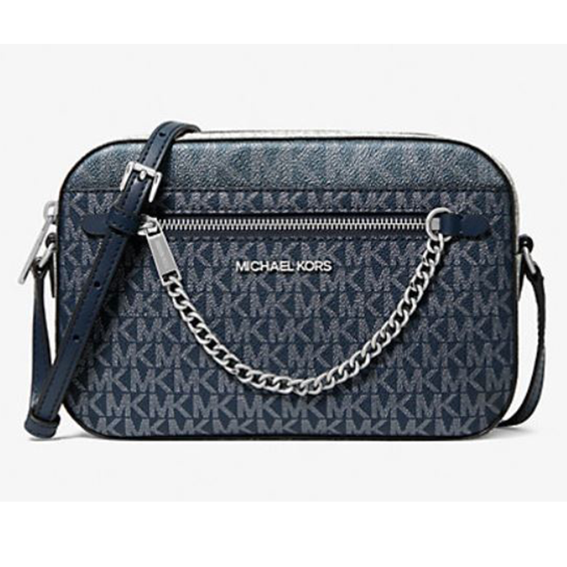 Michael Kors Jet Set Large Signature Logo Crossbody Bag Navy