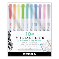 Zebra Mildliner Double Ended Highlighter, Assorted Ink Colors, Bold-Chisel/Fine-Bullet Tips, Assorted Barrel Colors, 10/Set