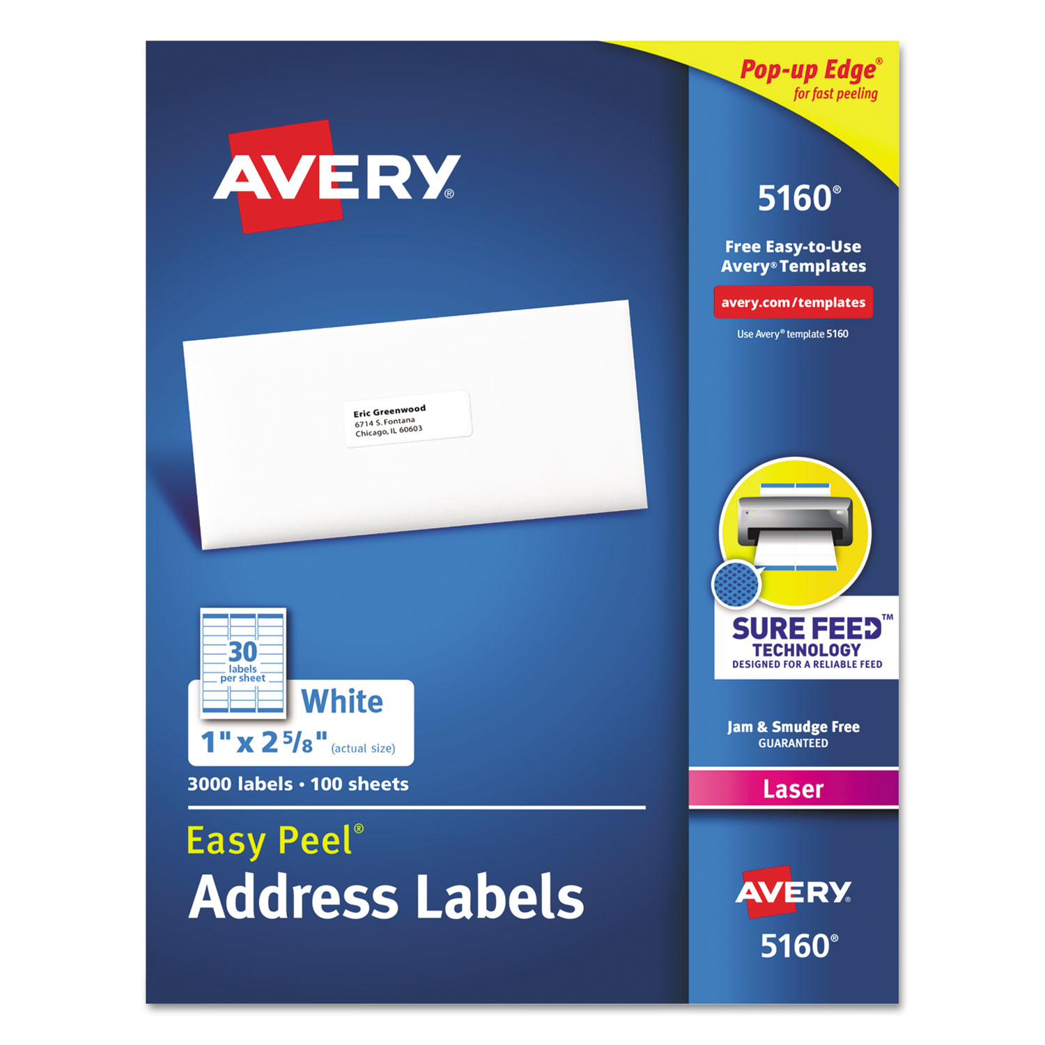 Avery AVE5160 Easy Peel White Address Labels w/ Sure Feed ...