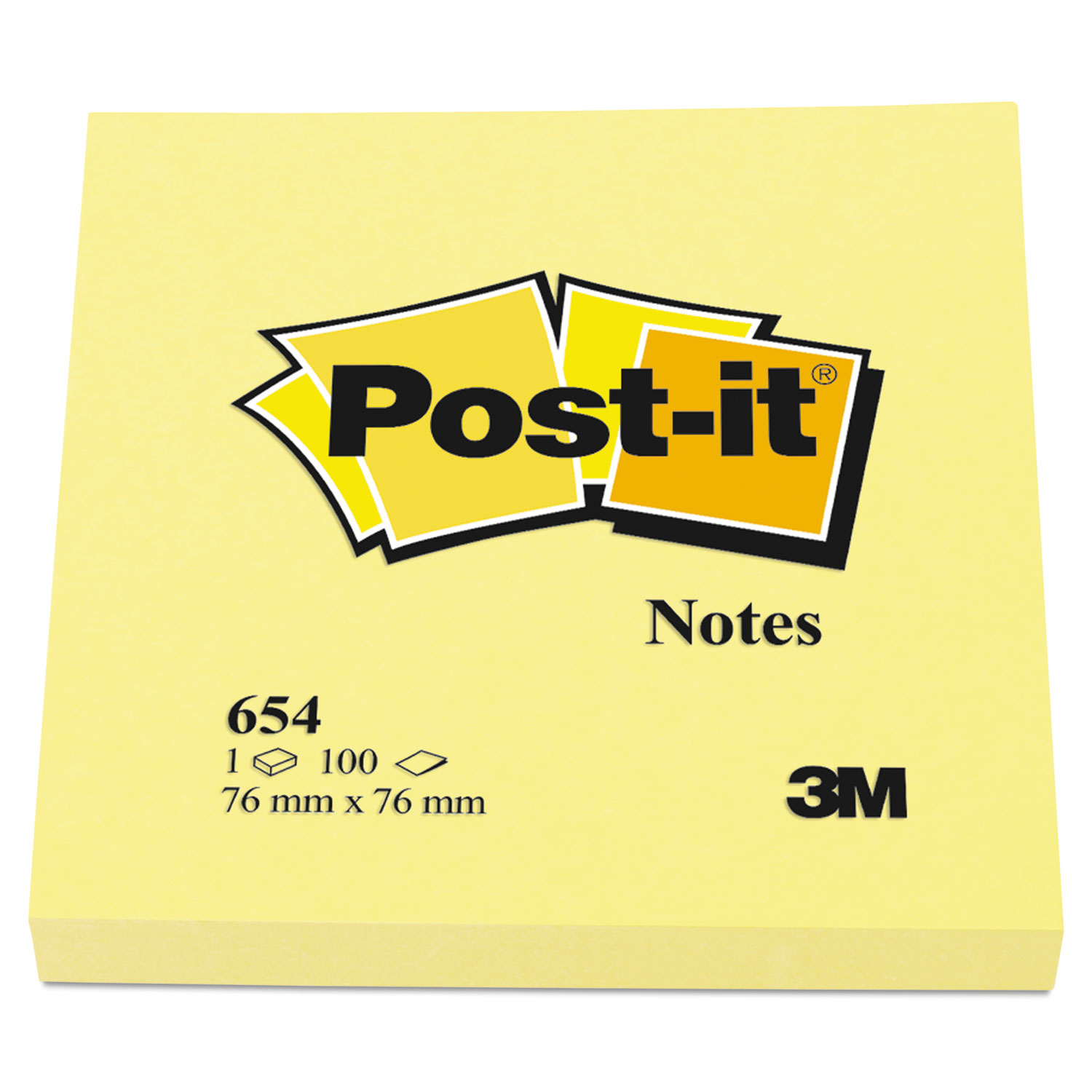 post-it notes original pads in, 3"x3", 100 sheet, pack of 12, canary yellow (654yw)