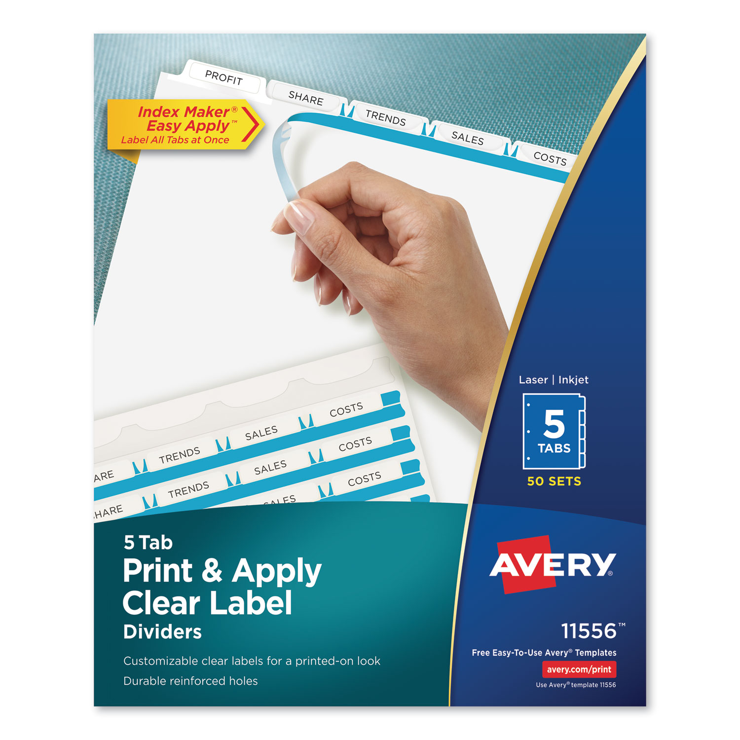 Avery Print And Apply Index Maker Clear Label Dividers, 5 White Tabs, Letter, 50 Sets