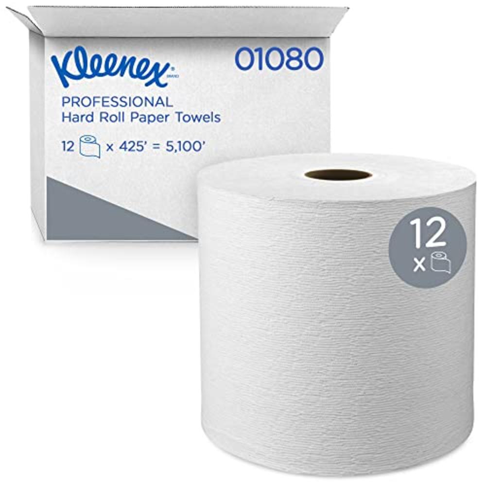 Kleenex Essential Plus Hard Roll Towels, 1.5" Core, 8" X 425 Ft, White, 12 Rolls/Carton
