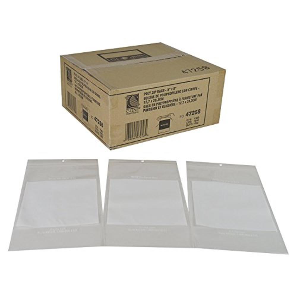 C-Line Write-On Poly Bags, 2 Mil, 5" X 8", Clear, 1,000/Carton