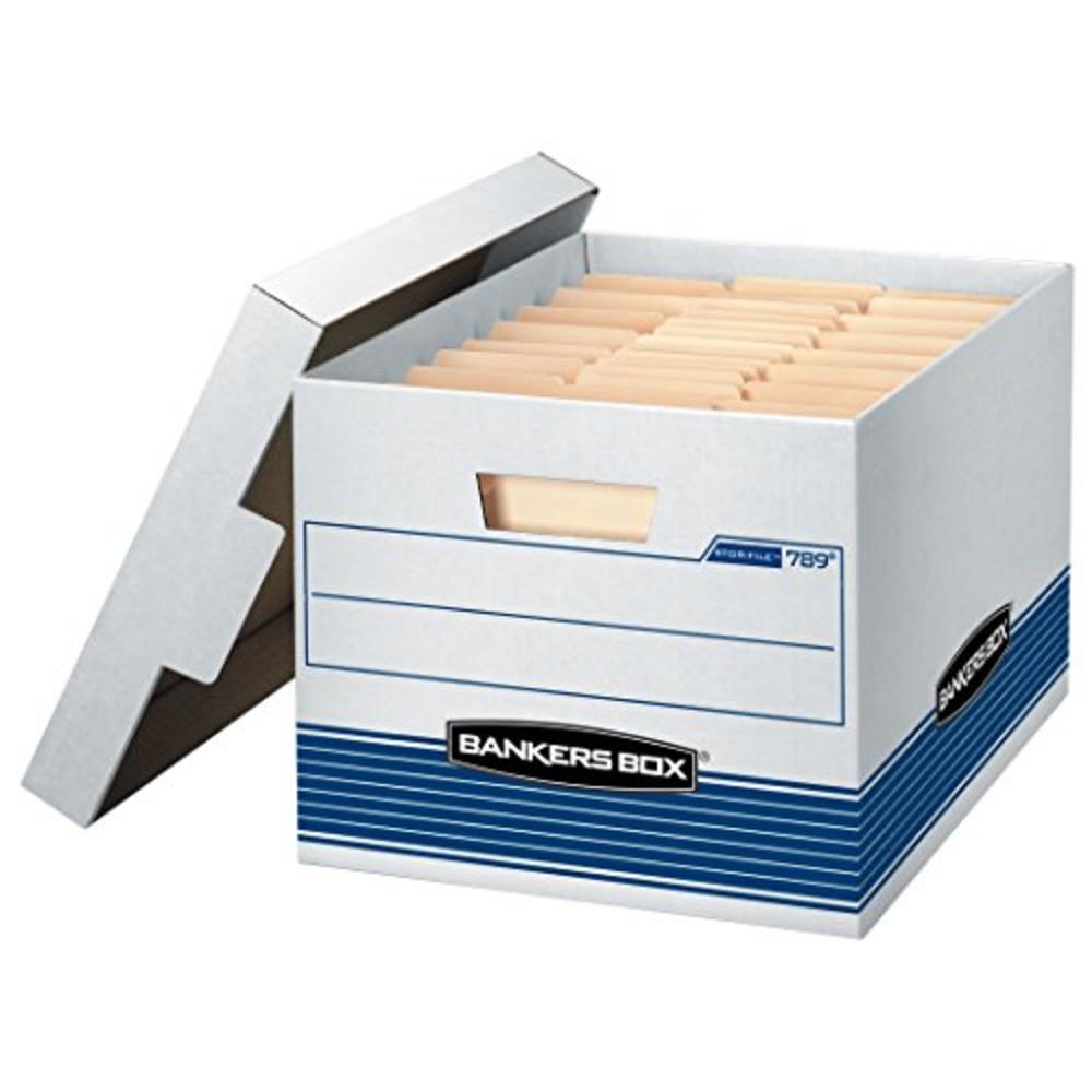 Bankers Box Stor/File Medium-Duty Letter/Legal Storage Boxes, Letter/Legal Files, 12.75" X 16.5" X 10.5", White/Blue, 4/Carton