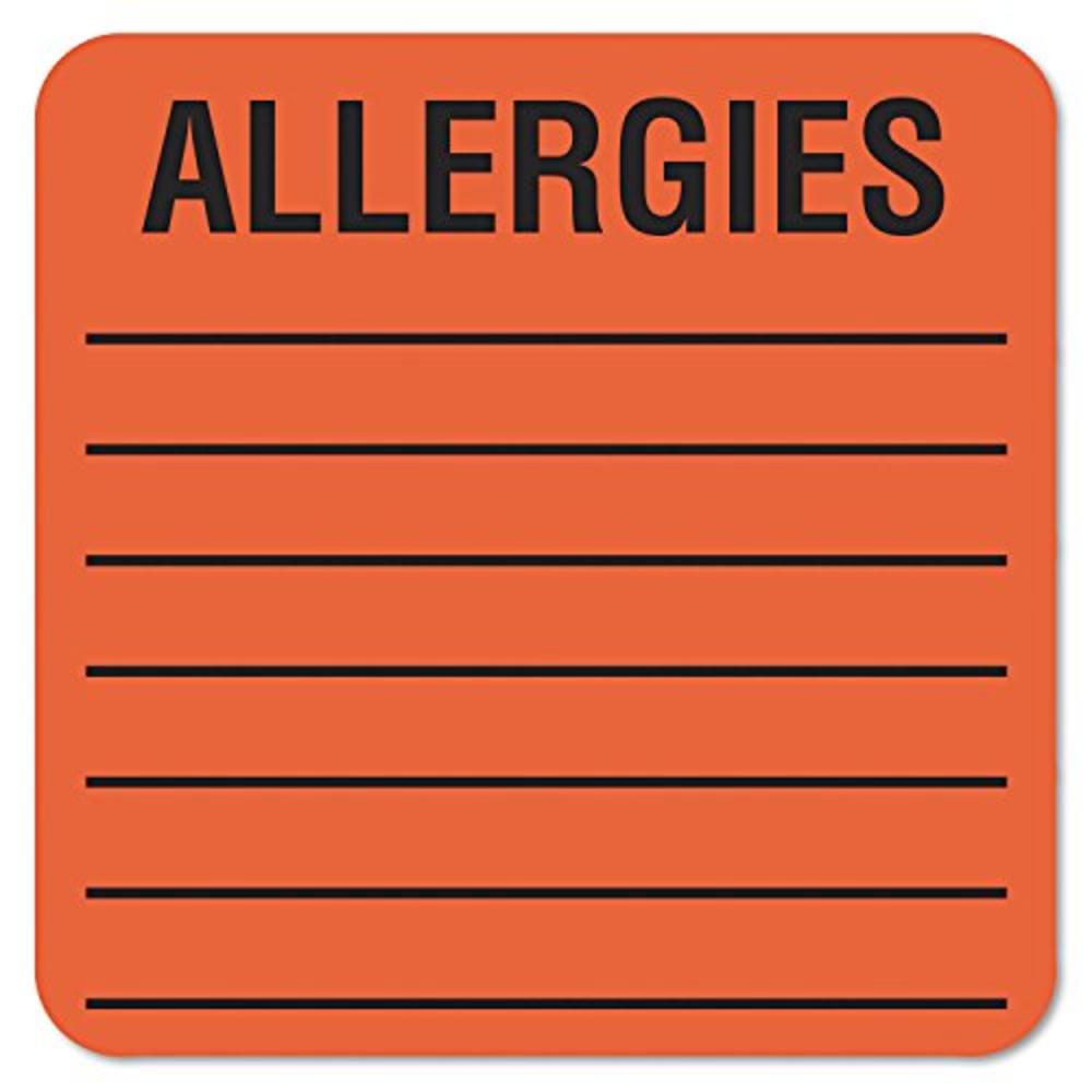 Tabbies Allergy Warning Labels, Allergies, 2 X 2, Fluorescent Red, 500/Roll