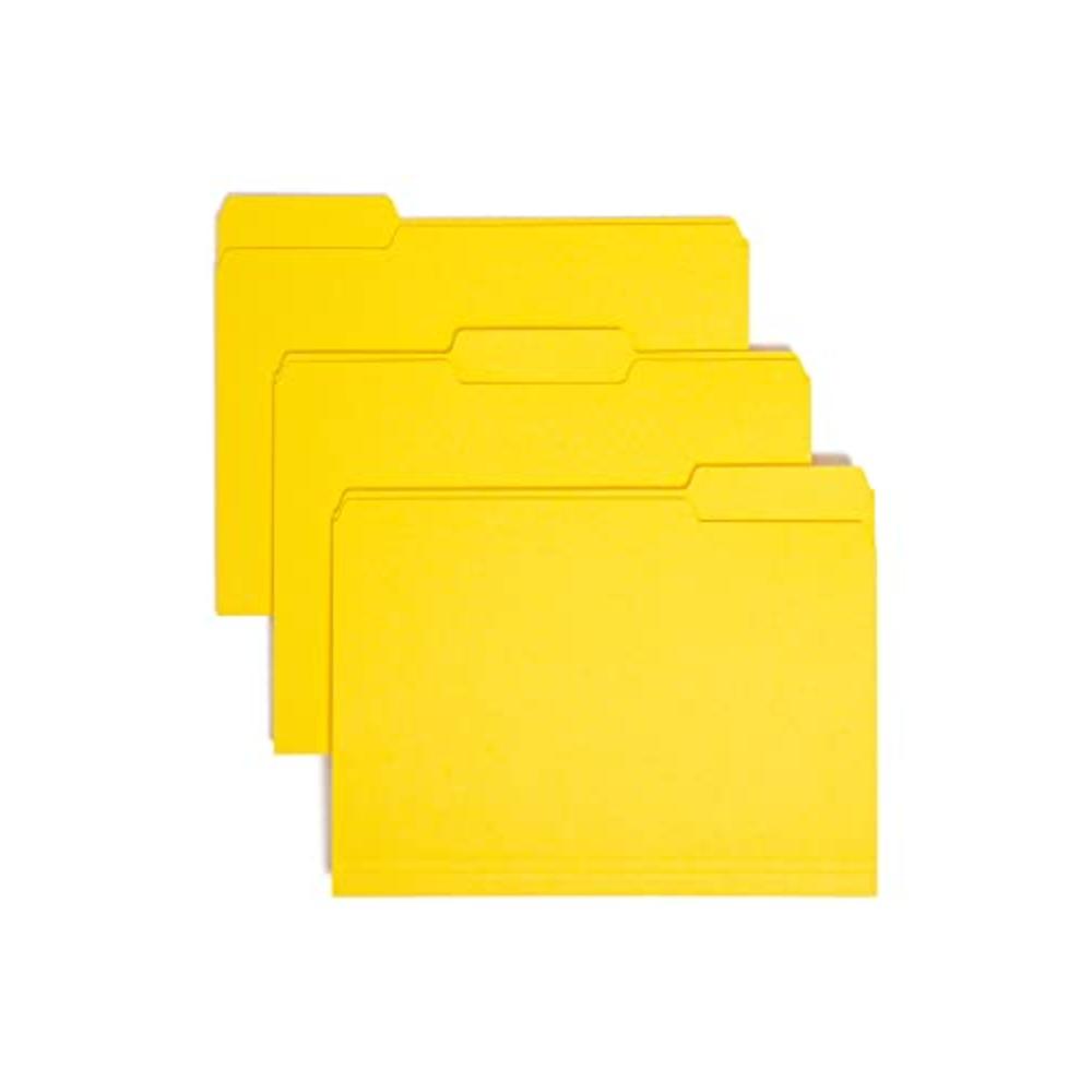 Smead Interior File Folders, 1/3-Cut Tabs: Assorted, Letter Size, 0.75" Expansion, Yellow, 100/Box