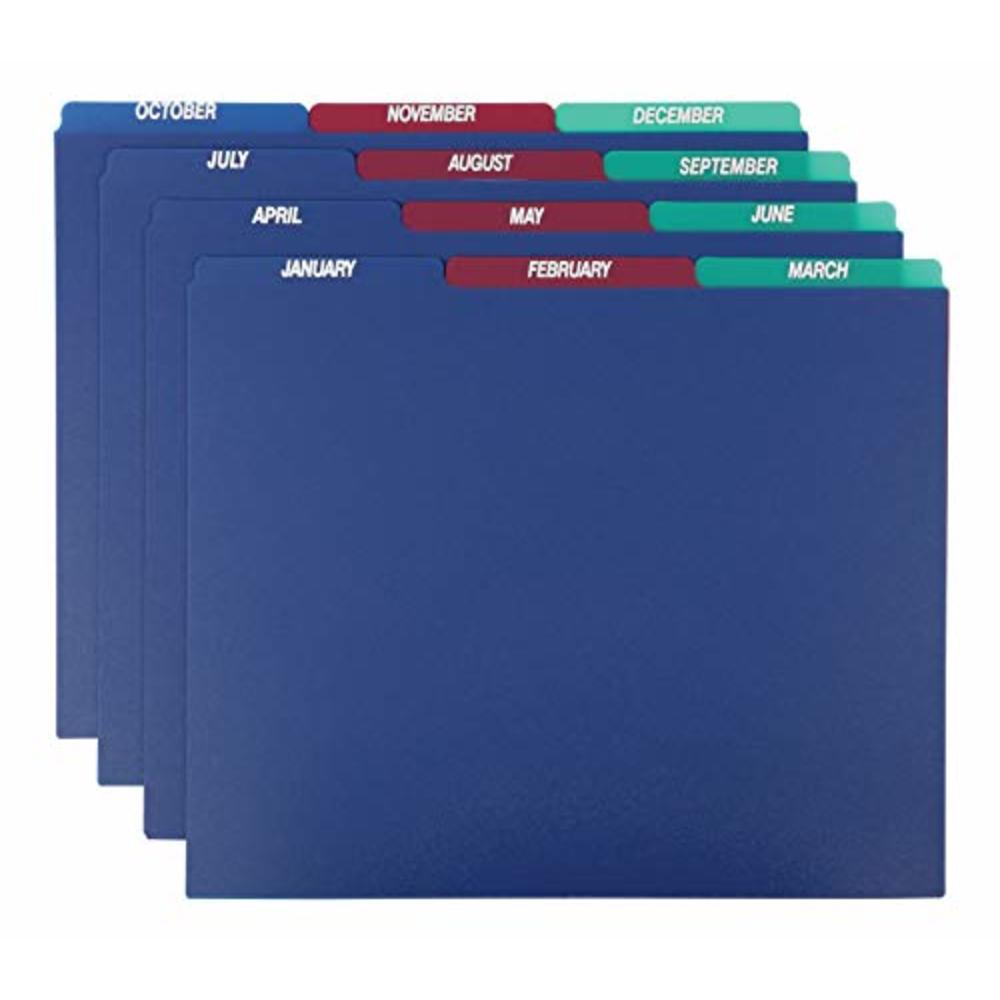 Pendaflex Poly Top Tab File Guides, 1/3-Cut Top Tab, January To December, 8.5 X 11, Assorted Colors, 12/Set