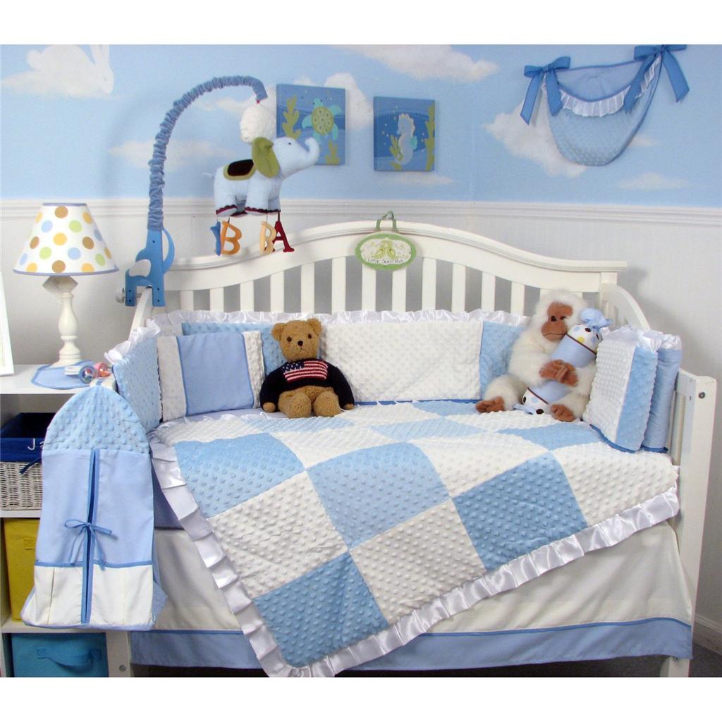 Soho Designs Blue Minky Dot Chenille Baby Crib Nursery