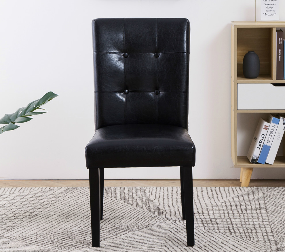 Tufted Upholstered Dining Chair, Black Leather Tufted Dining Chair
