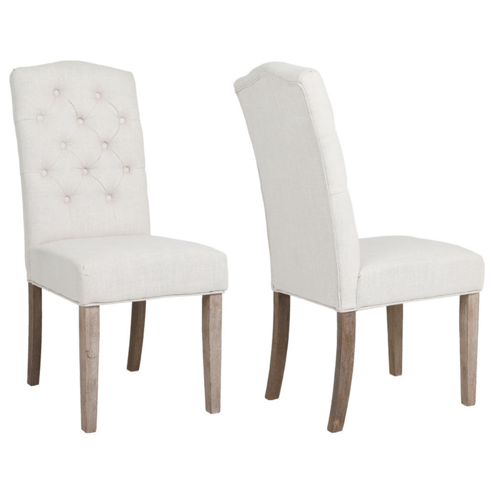 BTexpert French High Back Tufted Upholstered Dining Chair, Set of 2 Ivory Beige