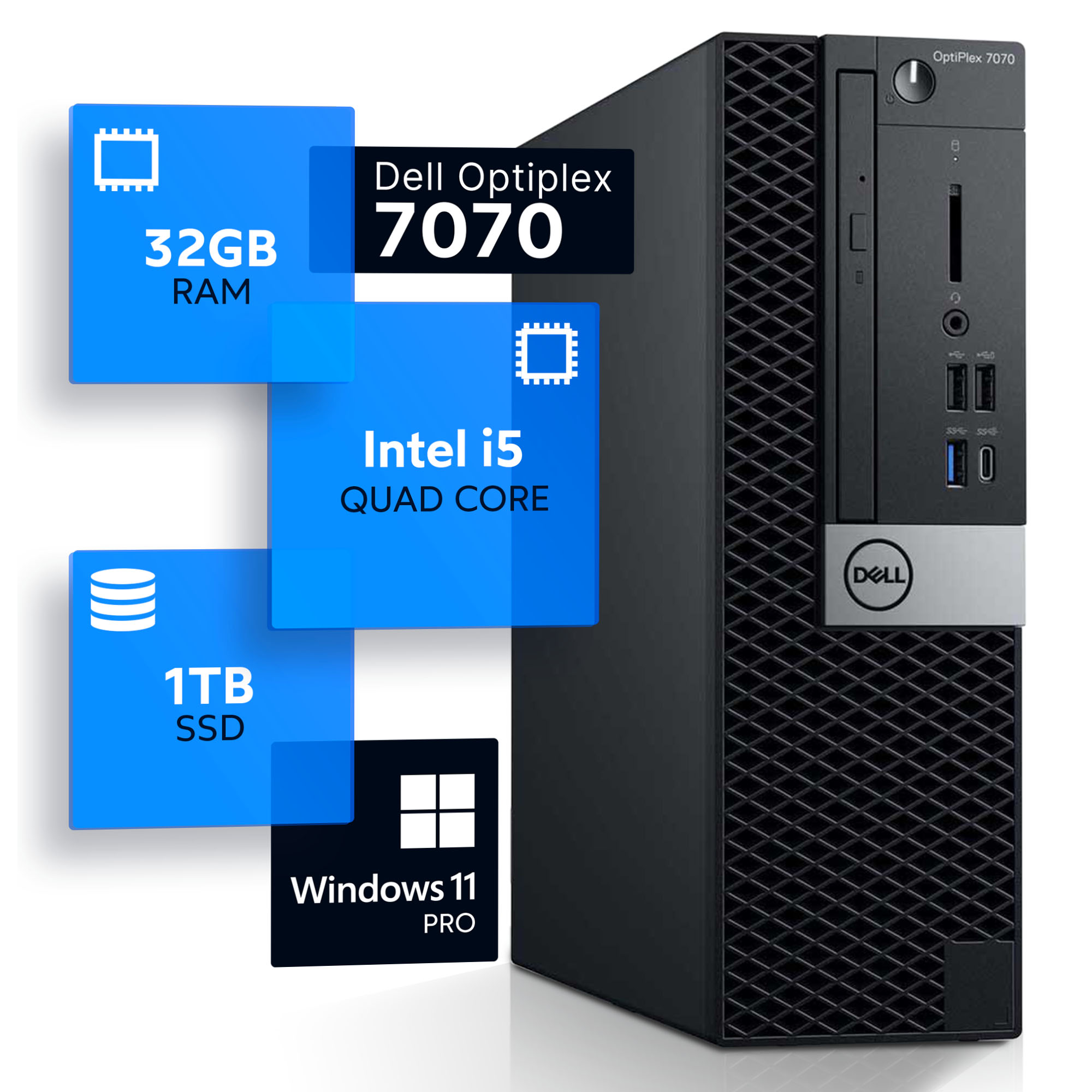 Dell Optiplex 7070 Desktop Computer | Quad Core Intel i5 (3.2) | 32GB DDR4 RAM | 1TB SSD Solid State | Windows 11 Professional