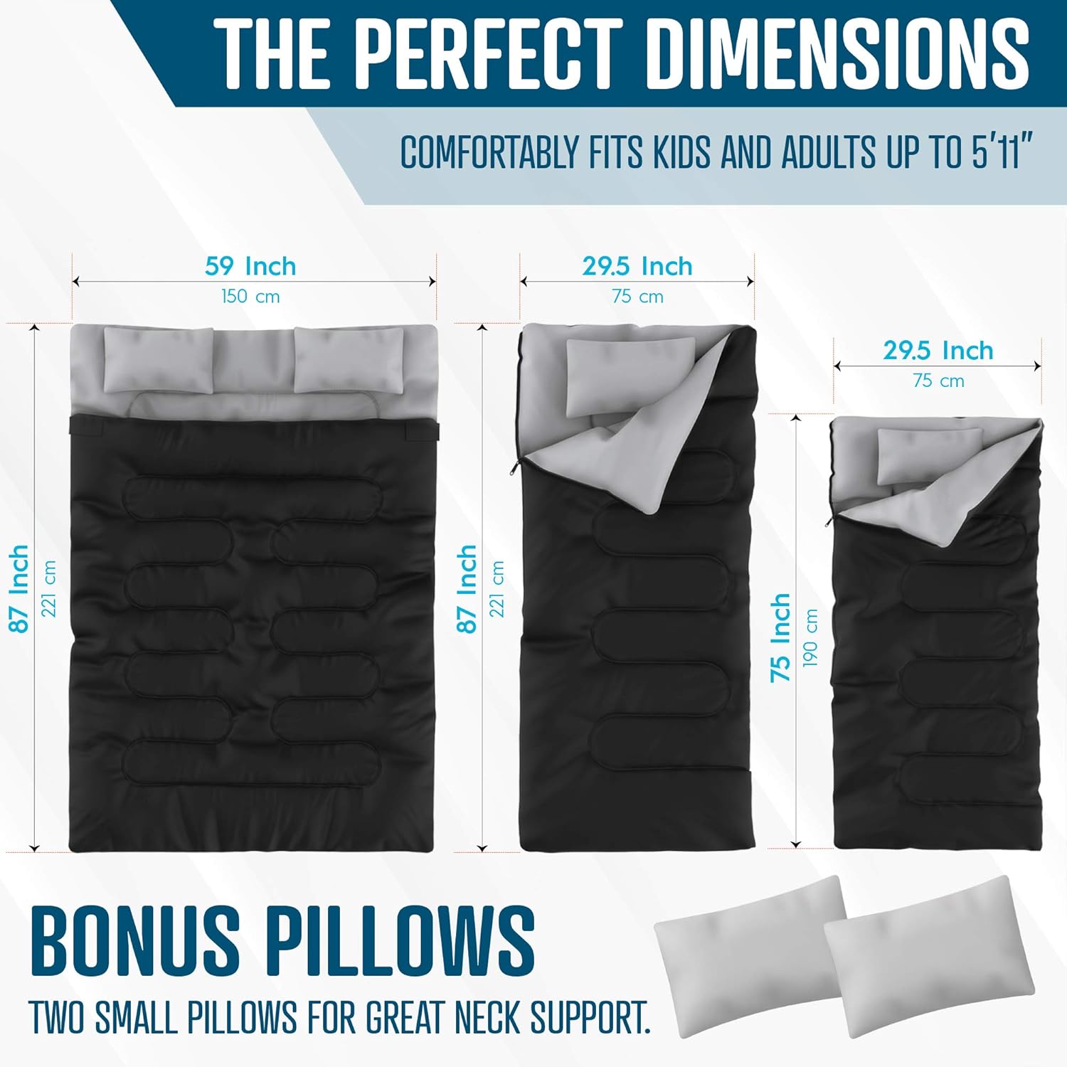 Zone Tech Travel Camp Sleeping Bag Extra Large Premium Quality Queen Size Sleeping Bag Easily Converts Into 2 Single With 2 Ex