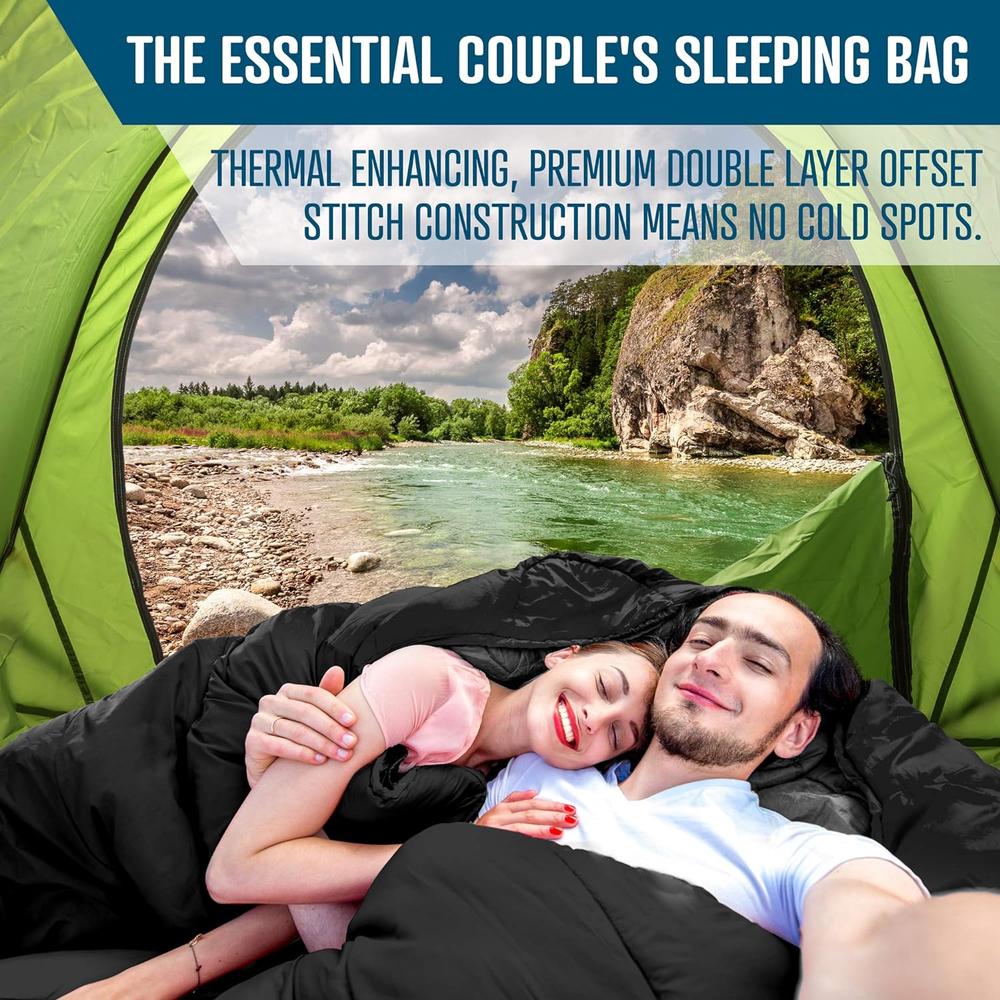 Zone Tech Travel Camp Sleeping Bag - Extra Large Premium Quality Queen Size Sleeping Bag Easily Converts into 2 Single with 2 Ex