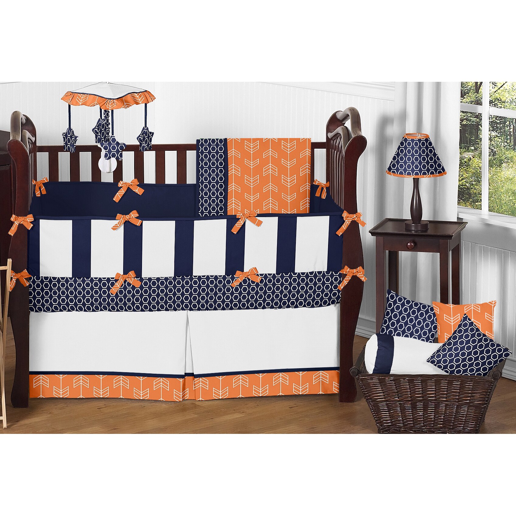 Sweet Jojo Designs Arrow Collection Orange And Navy Blue Microfiber Sweet Jojo Designs Arrow Collection Orange And Navy Blue Microfiber 9 Piece Crib Bedding Set White