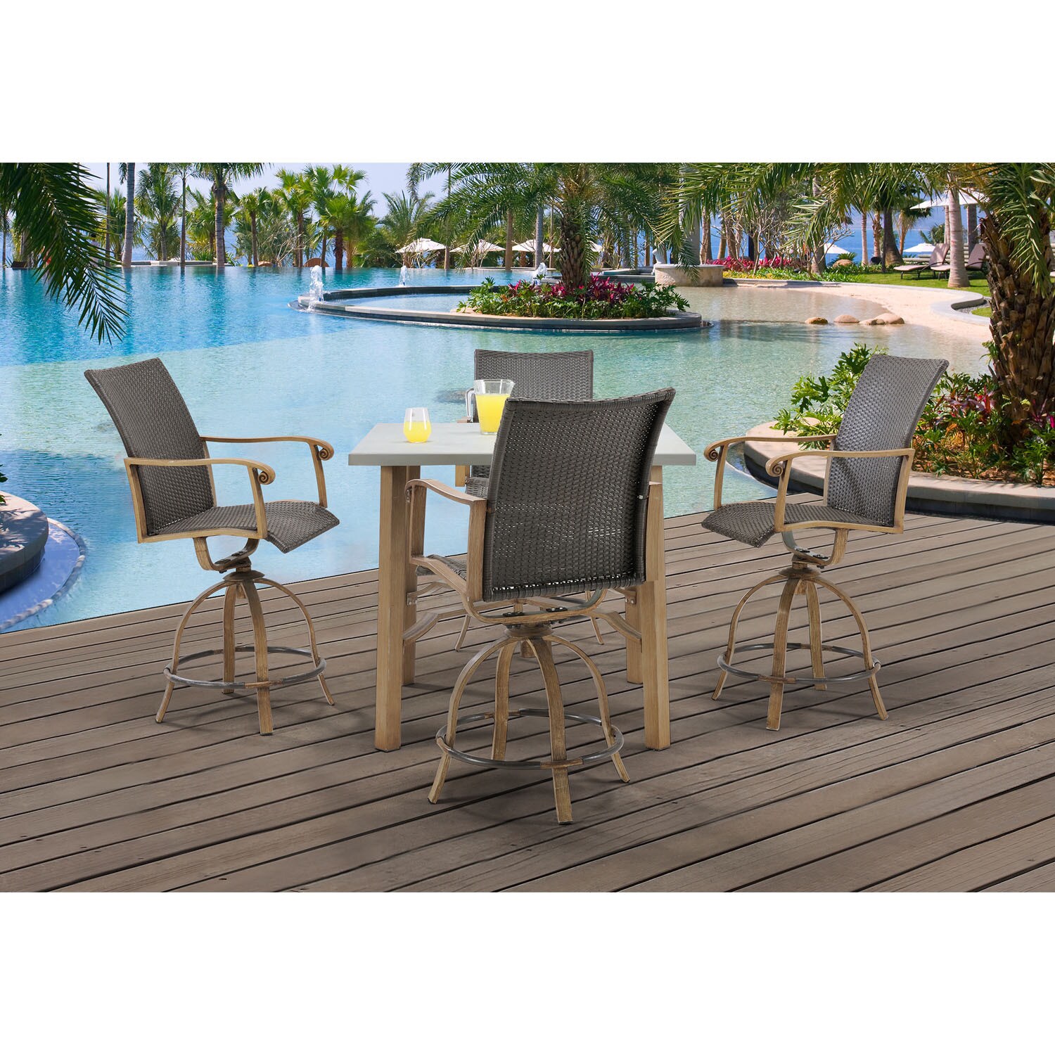 Dining Sets Room Table Chair Kmart Hanover Hermosa Grey Aluminum 5 Piece Outdoor Weather Resistant High Dining Set With