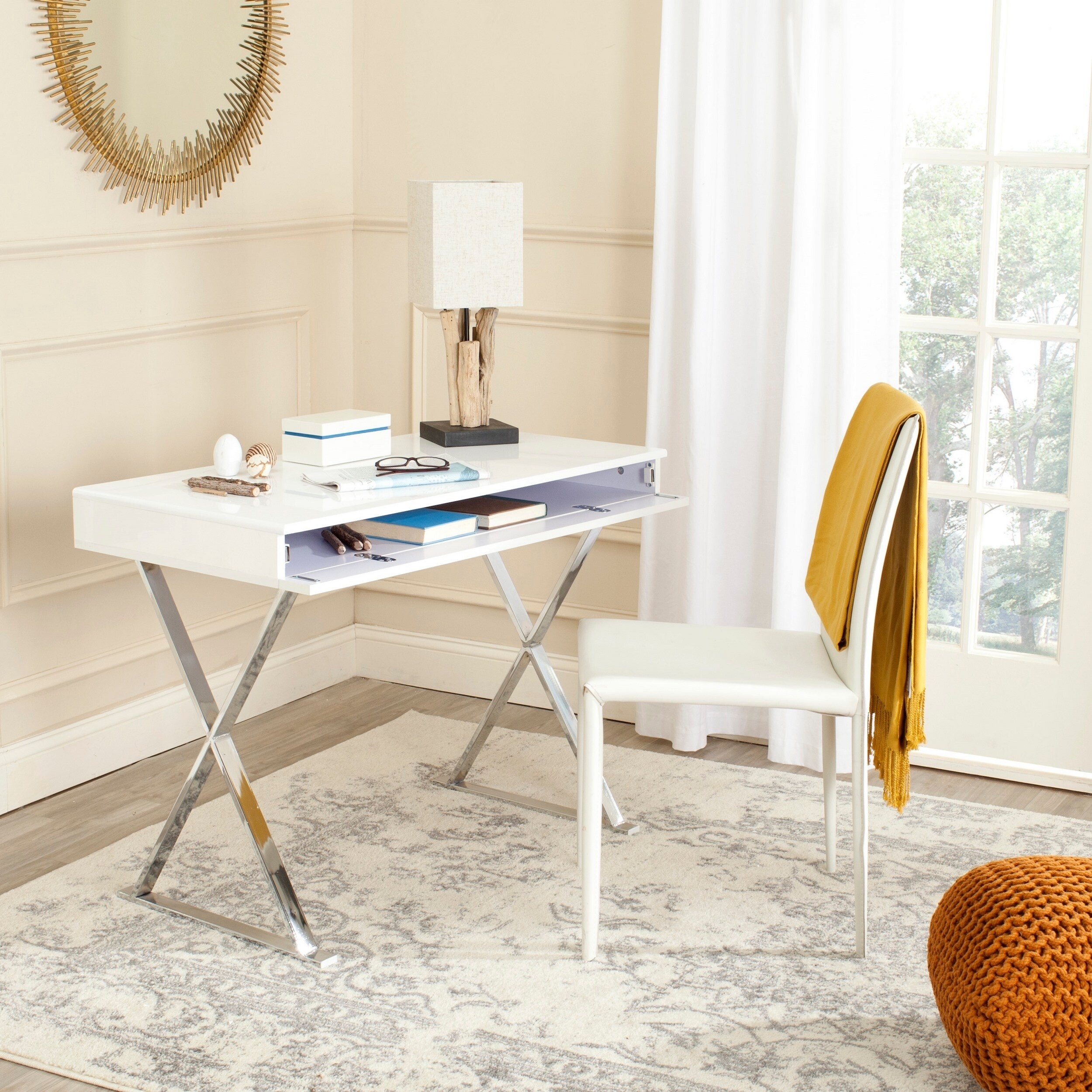 Computer Desks Office Hutches Kmart Safavieh Modern Glam Gordon White Chrome Desk