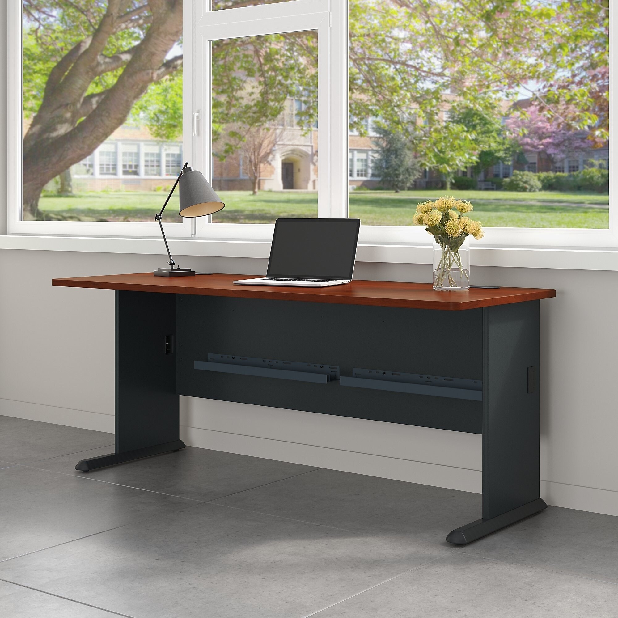 Bush Furniture Business Series A 72w Desk In Hansen Bush Furniture Business Series A 72w Desk In Hansen Cherry And Galaxy
