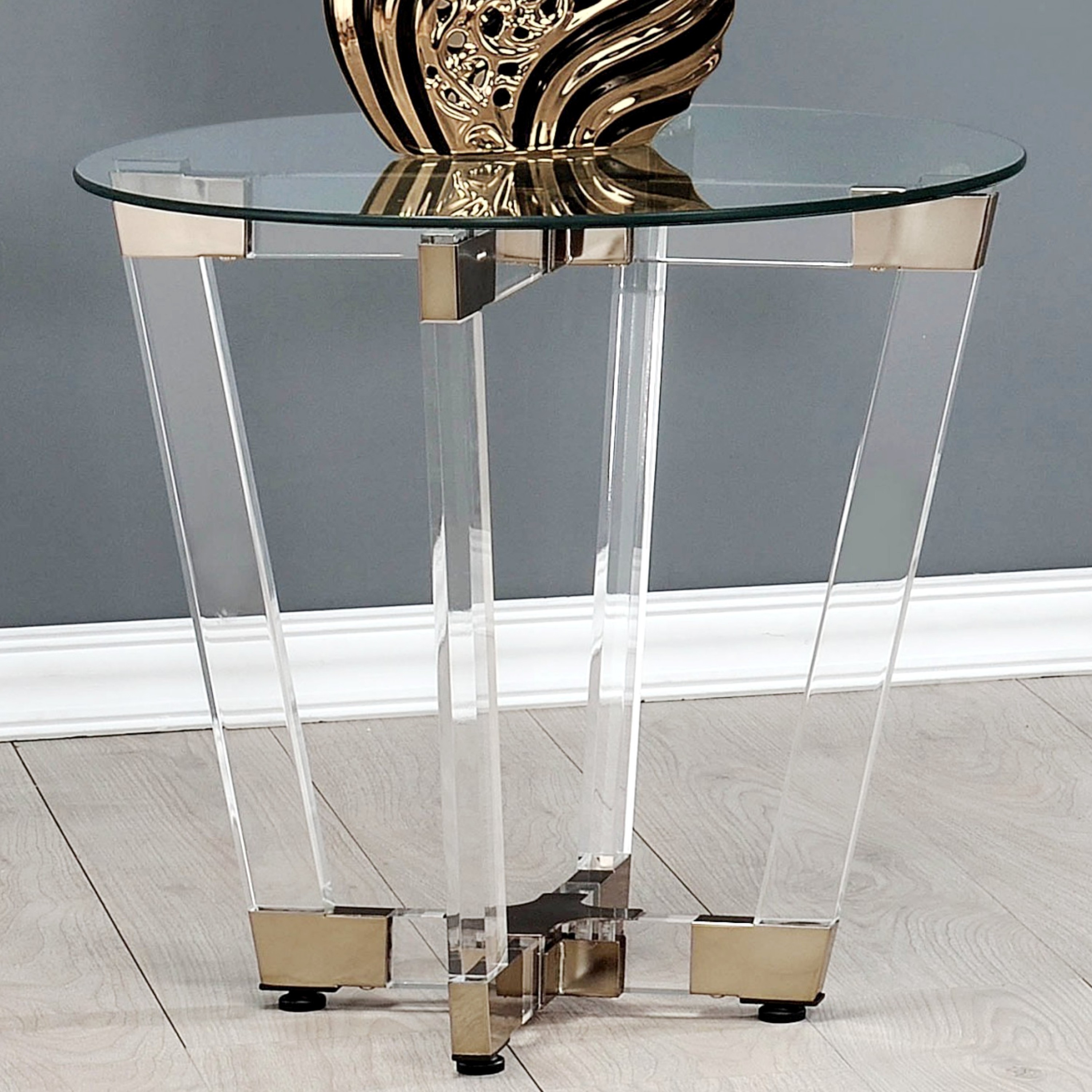 A Line Furniture Modern Glam Design Acrylic A Line Furniture Modern Glam Design Acrylic Interlocking Base Accent Table With Clear Glass Top