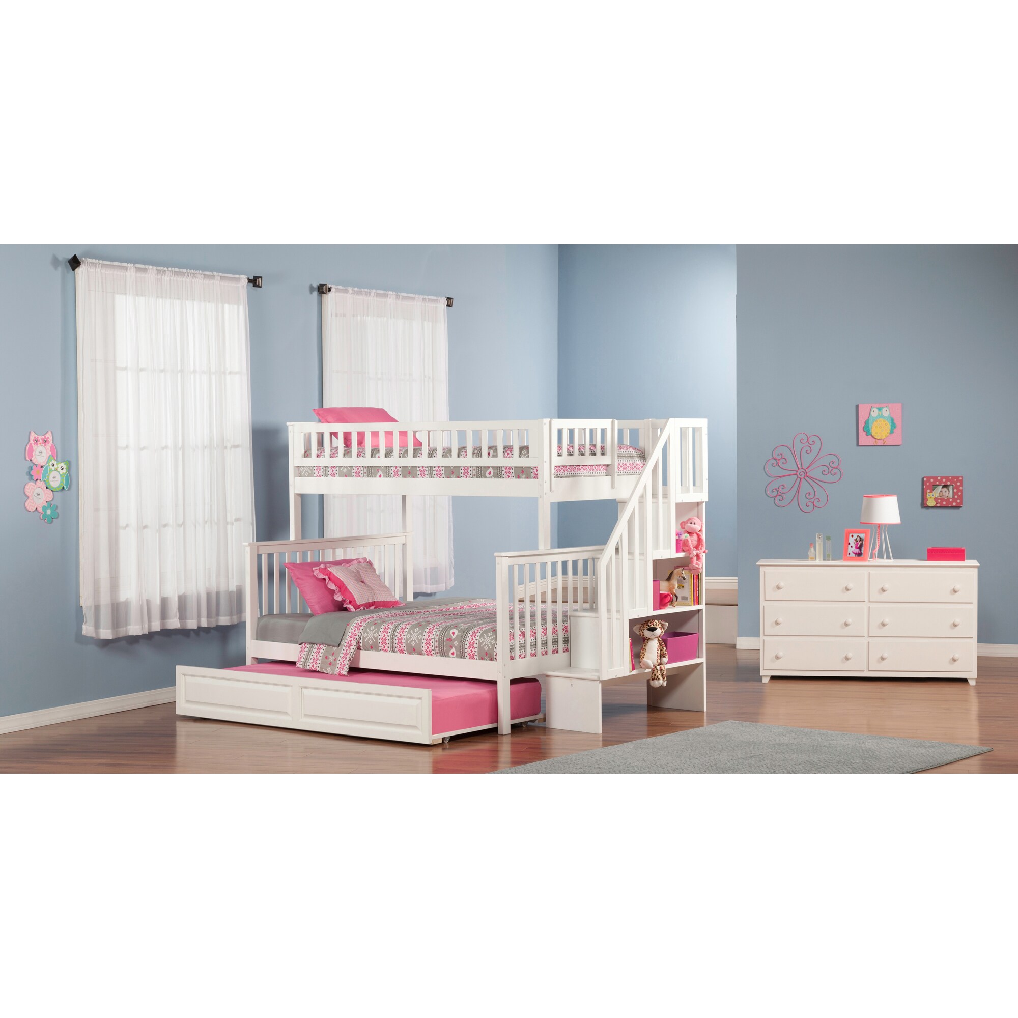 Atlantic Furniture Woodland Staircase Bunk Bed Twin Over Full With Atlantic Furniture Woodland Staircase Bunk Bed Twin Over Full With Raised Panel Trundle In