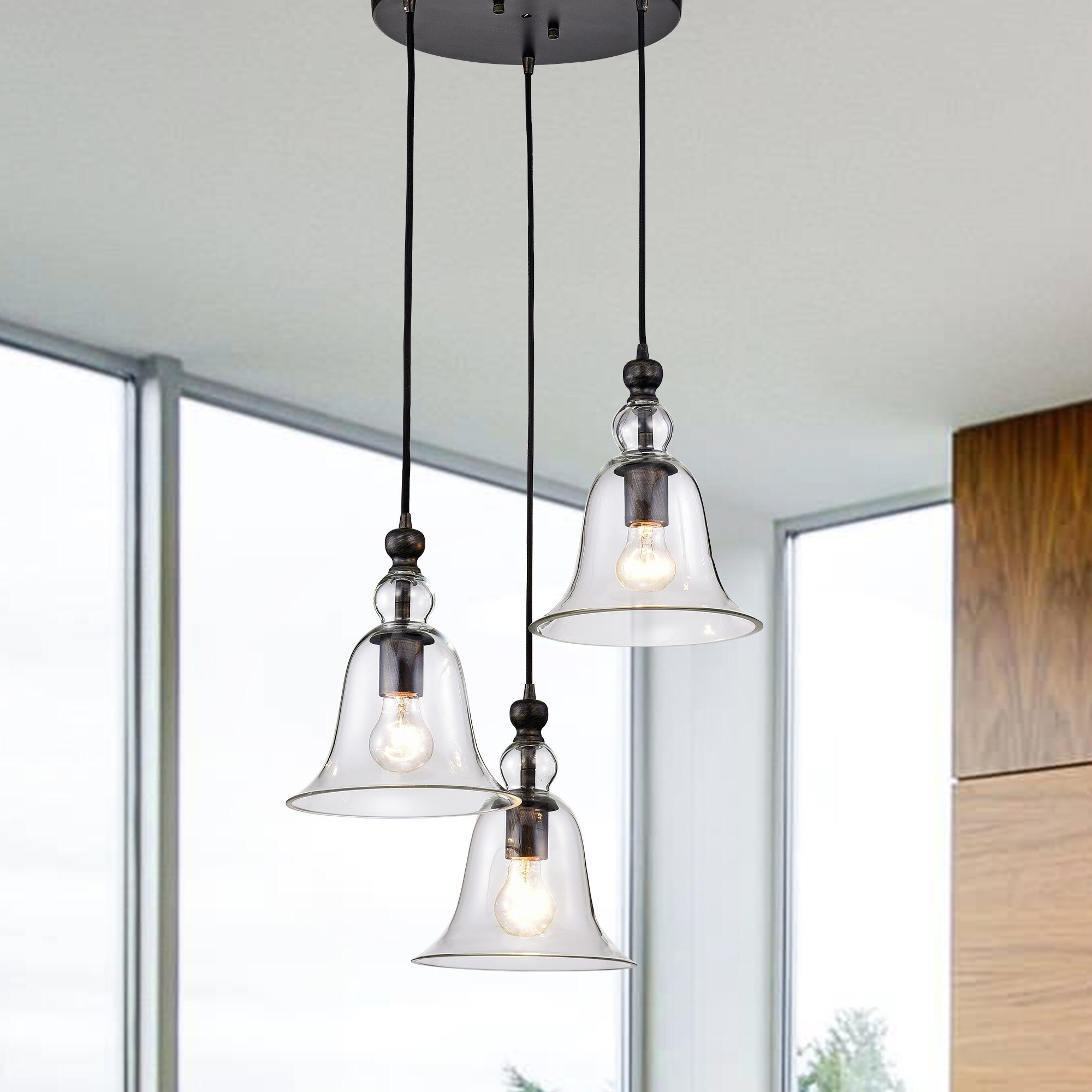 The Lighting Yamila Bell Shaped Glass Antique Black 3 Light The Lighting Yamila Bell Shaped Glass Antique Black 3 Light