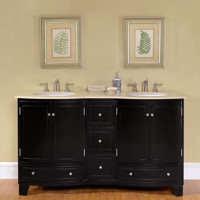 Silkroad Exclusive 60 Inch Crema Marfil Marble Stone Top Bathroom Double Sink Vanity Inch Silkroad Exclusive 60 Inch Crema Marfil Marble Stone Top Bathroom Double Sink Vanity Inch