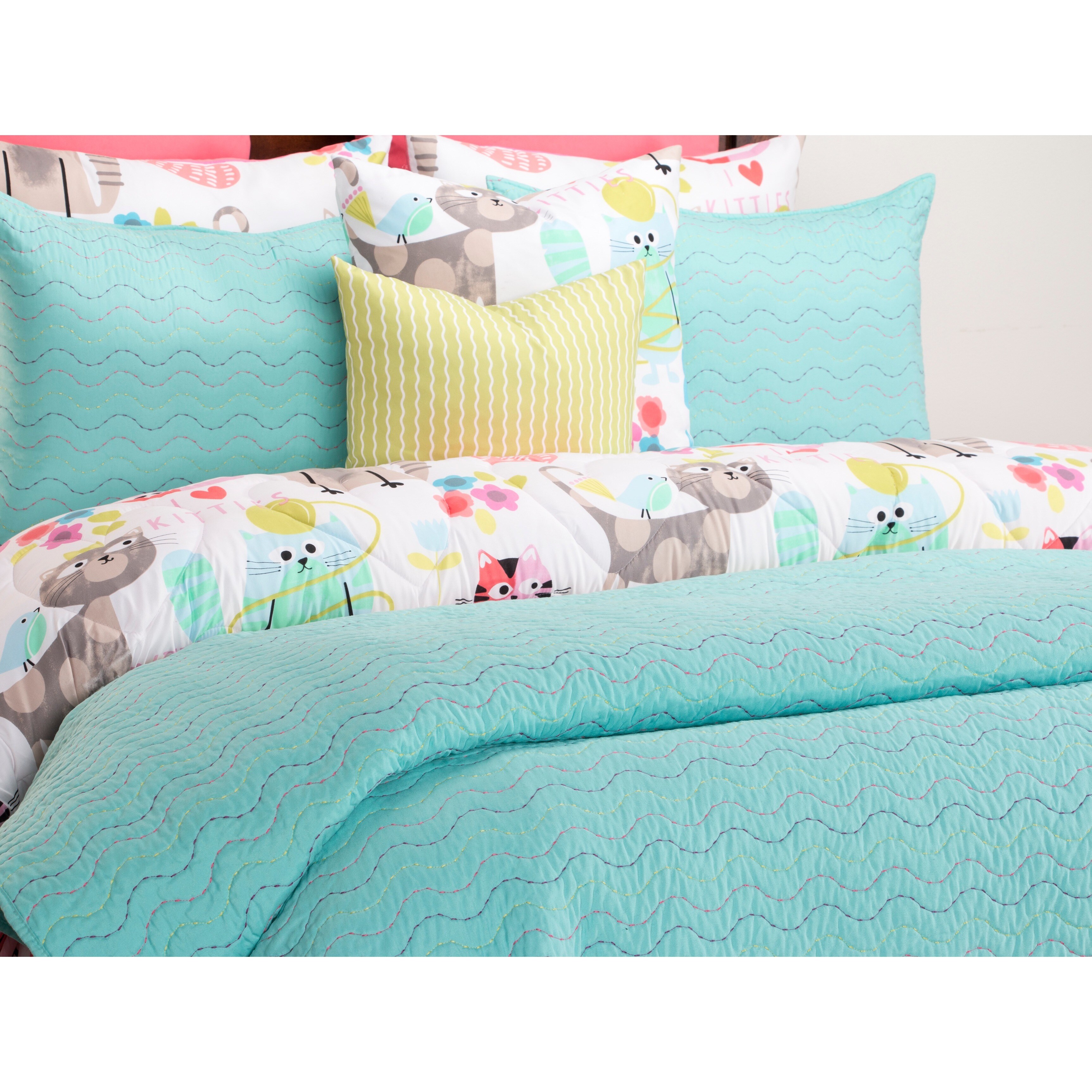 Crayola Stitched Robin S Egg Blue 3 Piece Quilted Coverlet Set