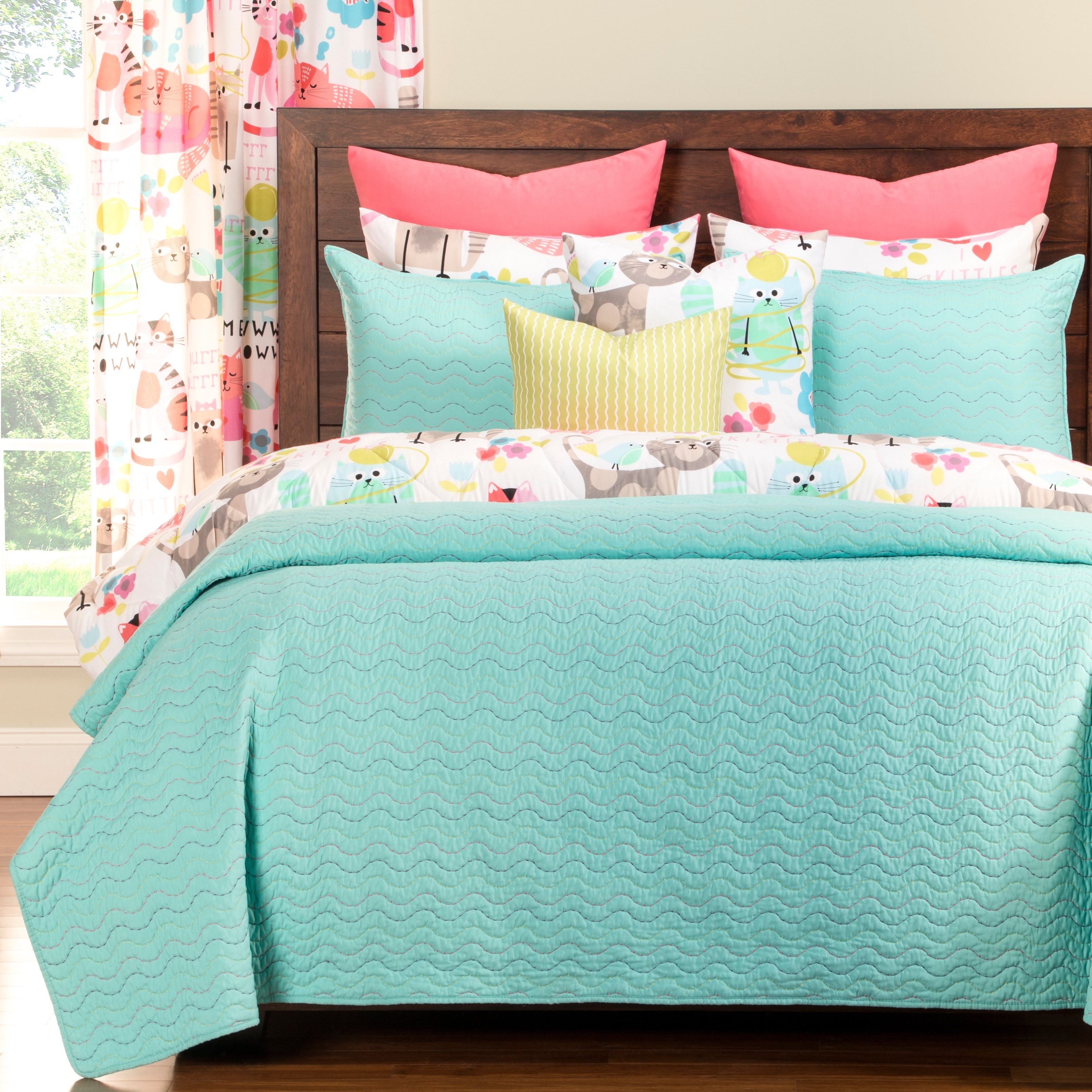 Crayola Stitched Robin S Egg Blue 3 Piece Quilted Coverlet Set