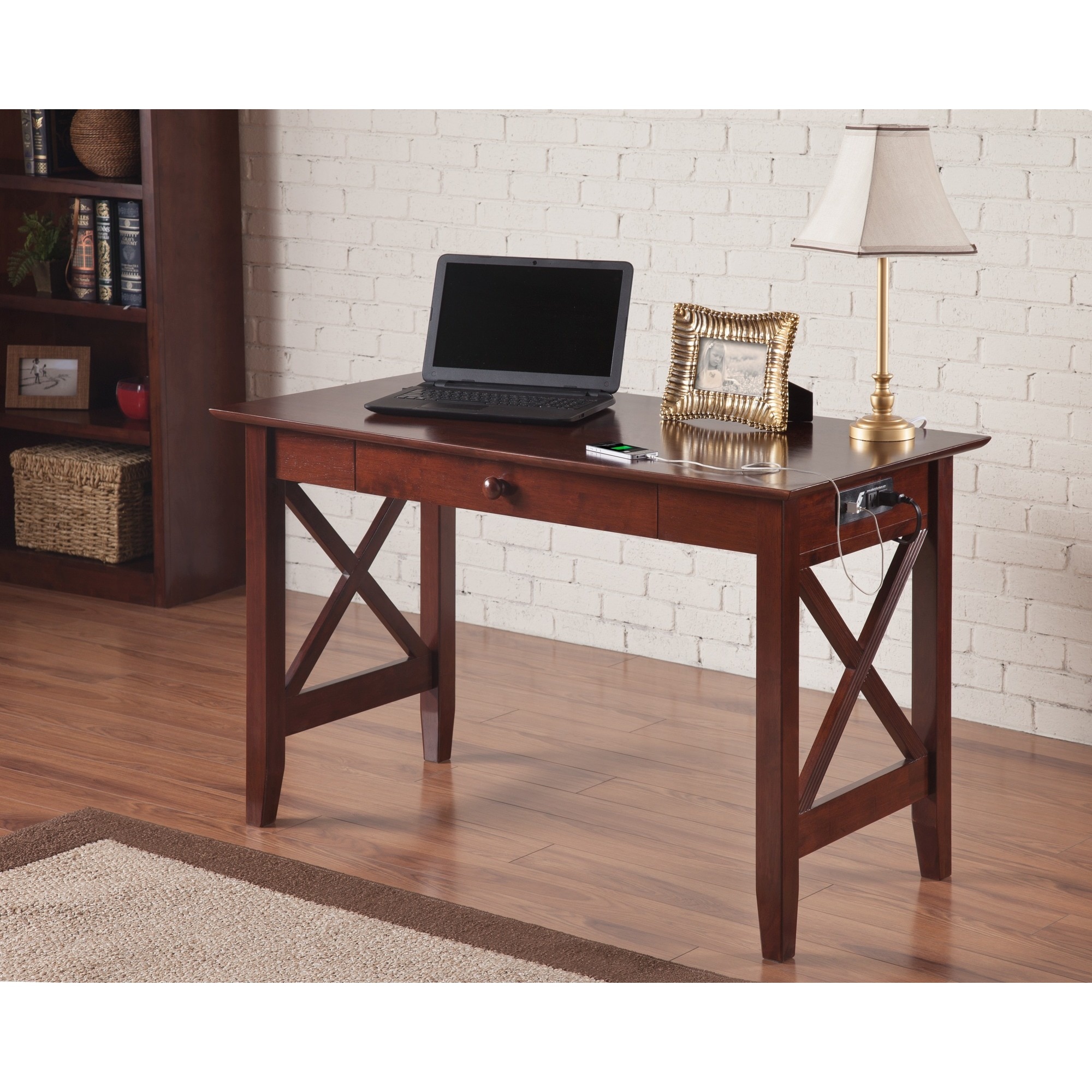 Atlantic Furniture Lexi Walnut Wood Desk With Drawer And Usb Atlantic Furniture Lexi Walnut Wood Desk With Drawer And Usb Charging Station