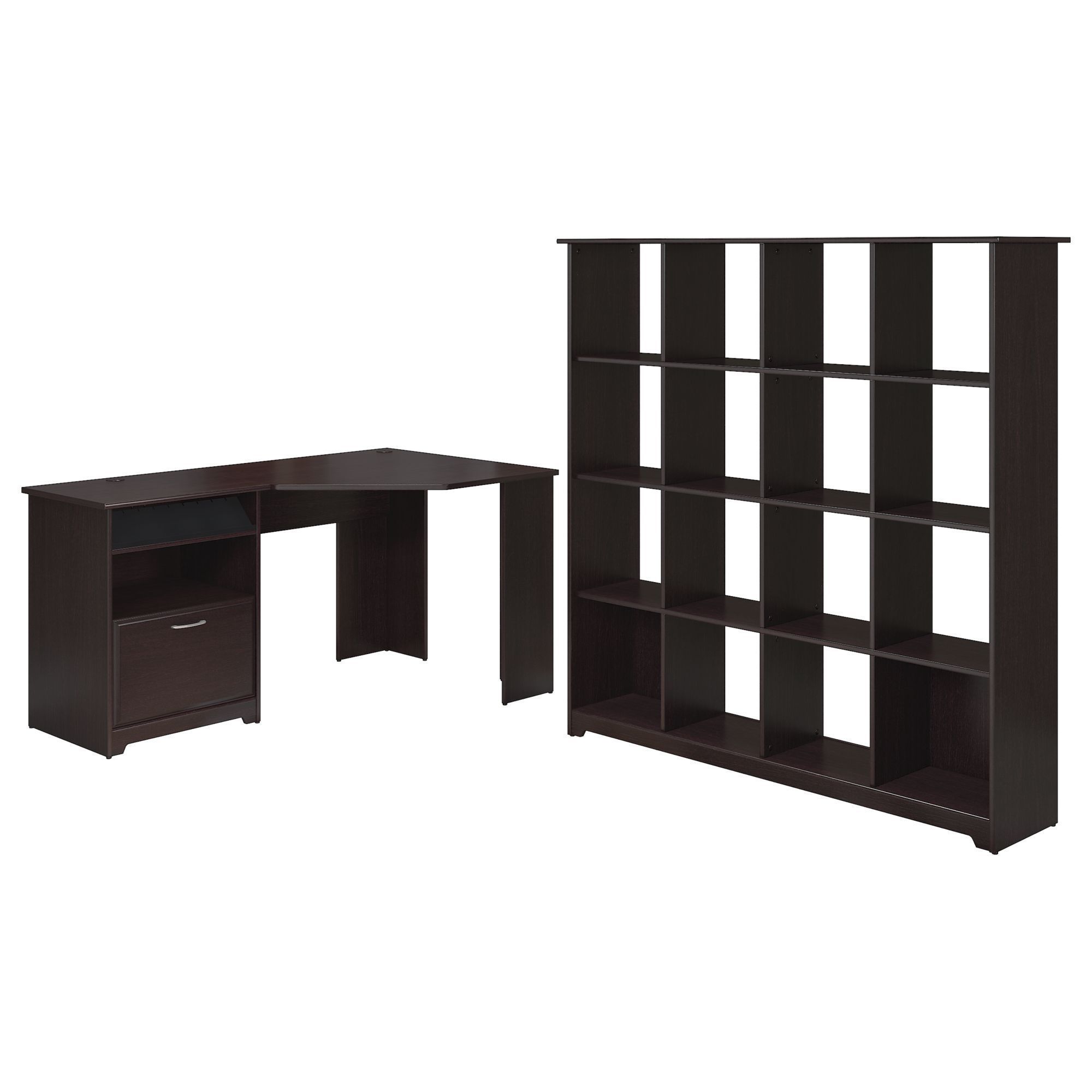 Bush Furniture Cabot Espresso Oak Corner Desk And 16 Cube Bookcase