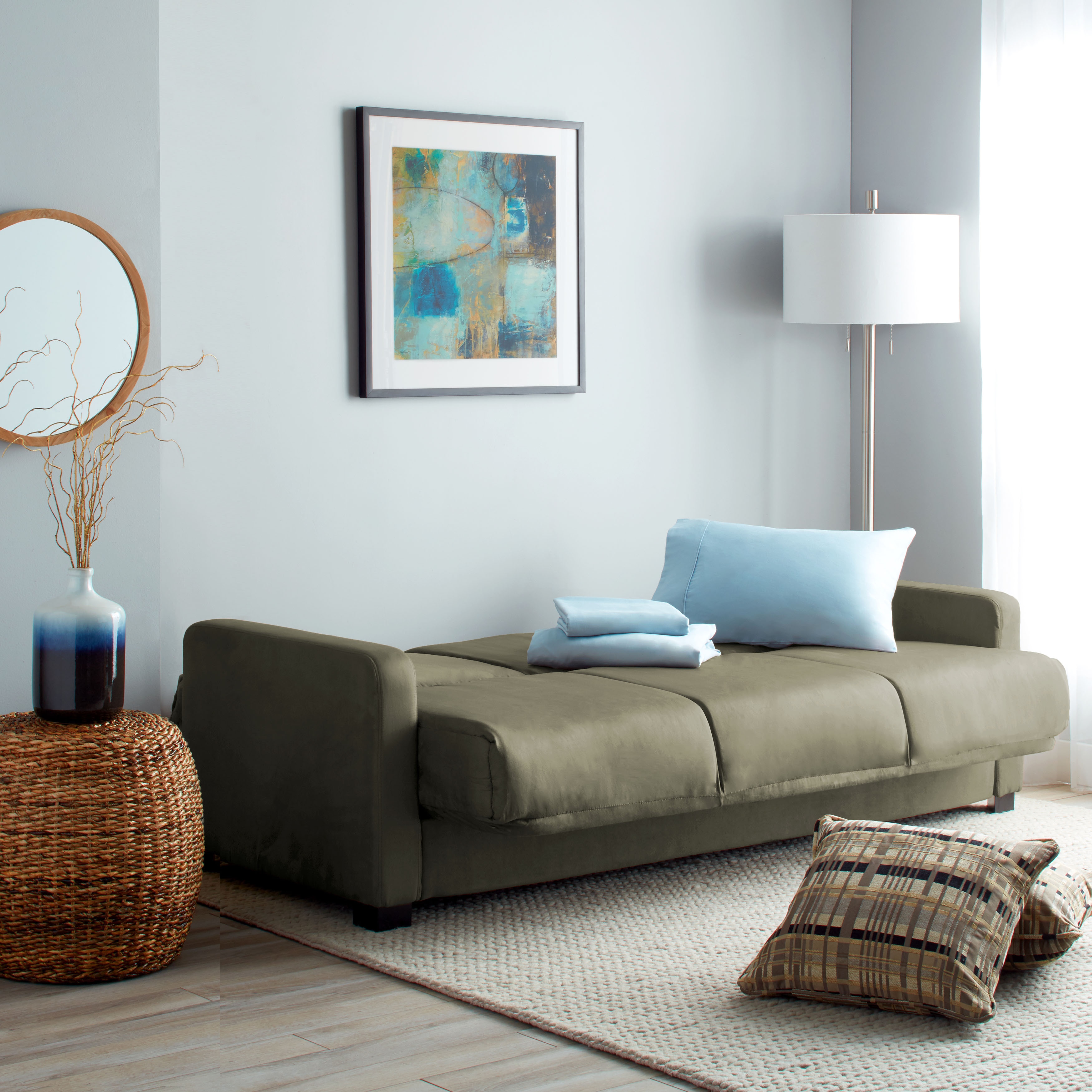 Handy Living Trace Convert A Couch Sage Grey Microfiber Futon Sofa Handy Living Trace Convert A Couch Sage Grey Microfiber Futon Sofa Sleeper