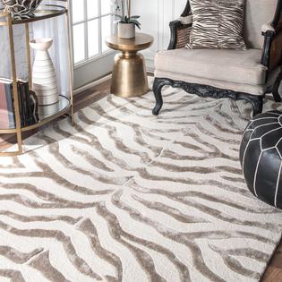 Nuloom Nuloom New Zealand Silver Black Brown Faux Silk Wool And Viscose Zebra Rug 7 6