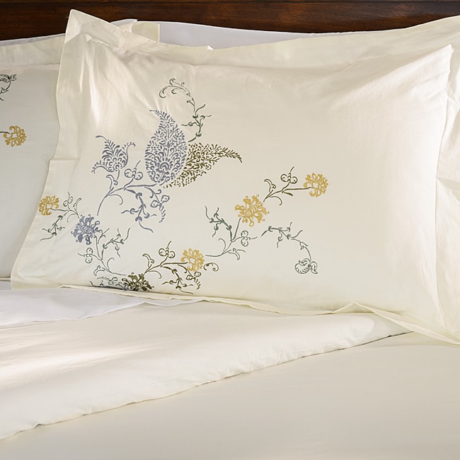 Superior Hyacinth Floral Embroidered Cotton 3 Piece Duvet Cover Set