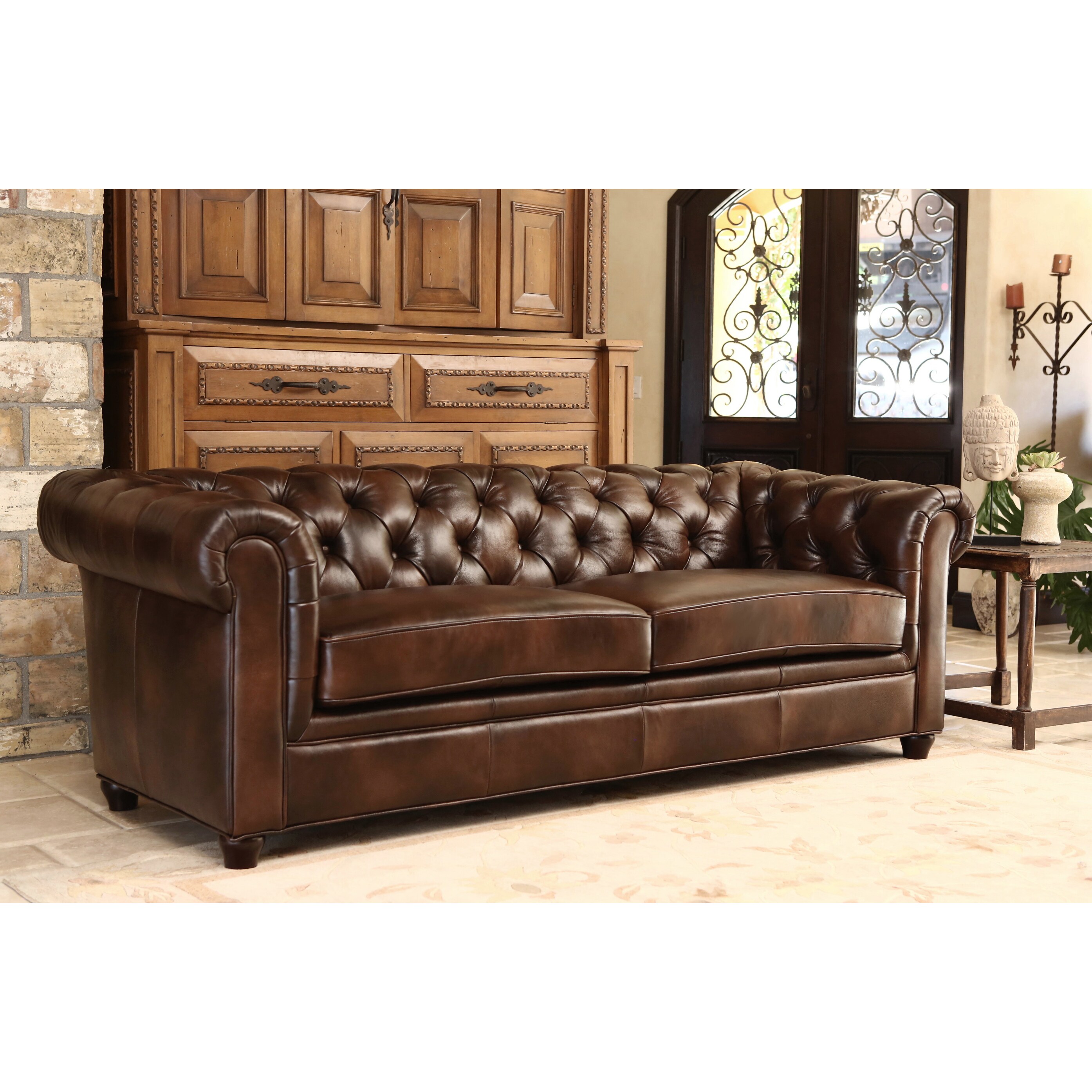 Abbyson Living Tuscan Chesterfield Brown Leather Sofa