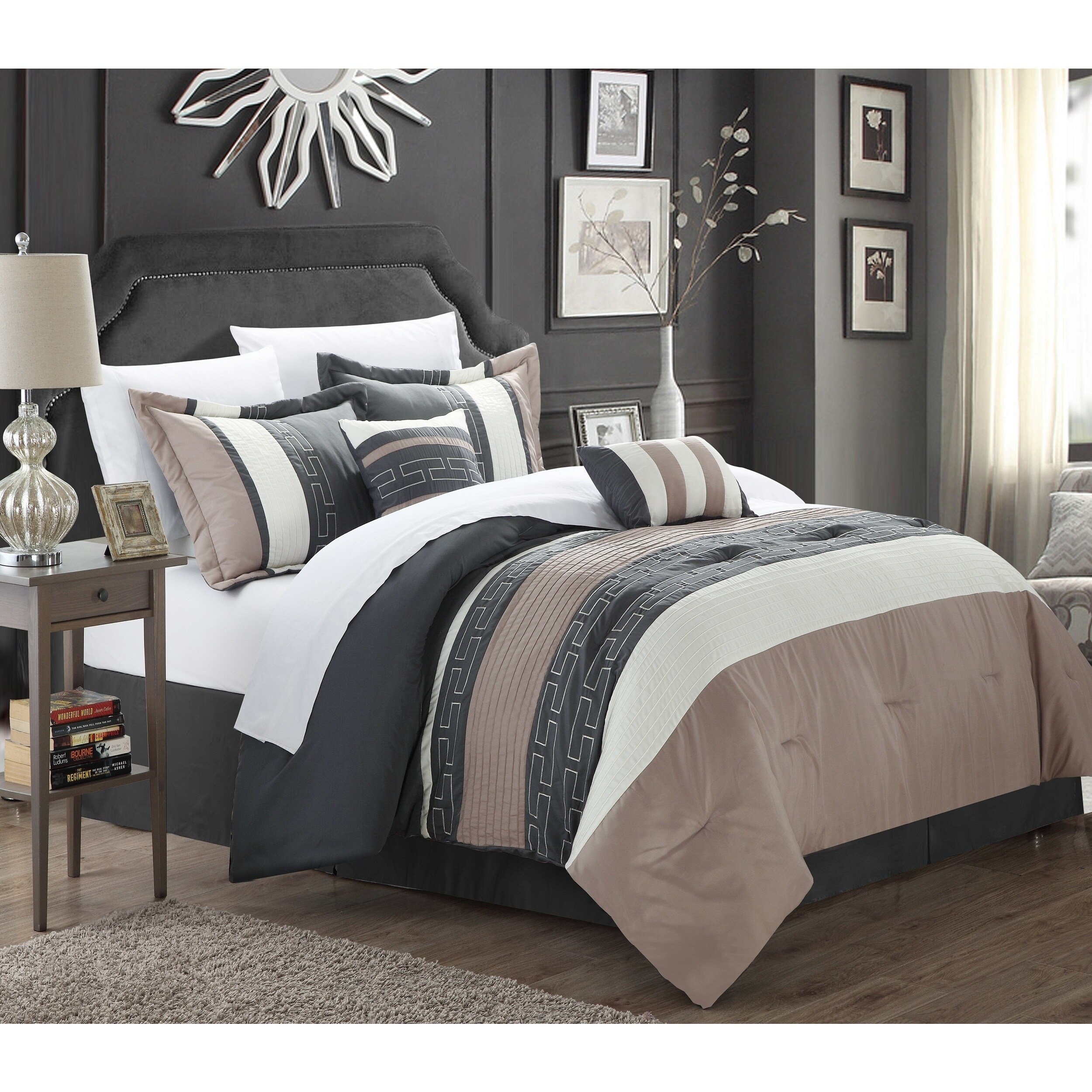 Chic Home Caleb Hotel Collection Taupe Detailed Embroidery 6 Piece Chic Home Caleb Hotel Collection Taupe Detailed Embroidery 6 Piece Comforter Set Alternate