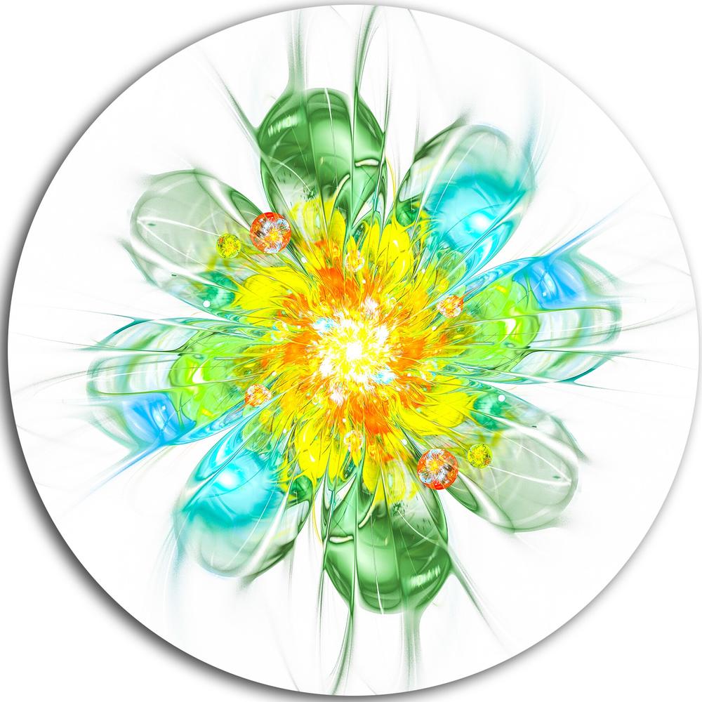 DESIGN ART Designart 'Yellow Blue Glowing Fractal Flower' Floral Disc Metal Artwork