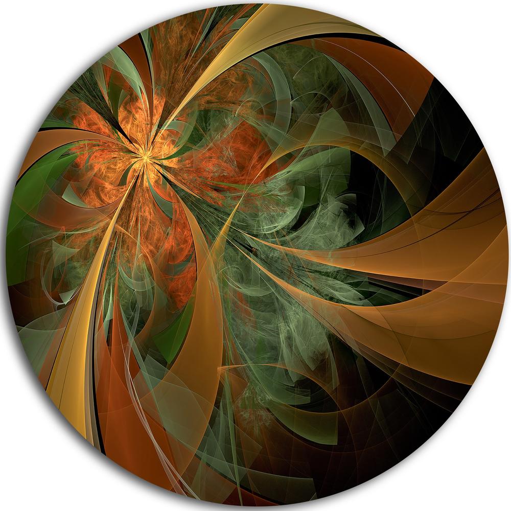 DESIGN ART Designart 'Symmetrical Orange Digital Fractal Flower' Modern Floral Disc Metal Artwork