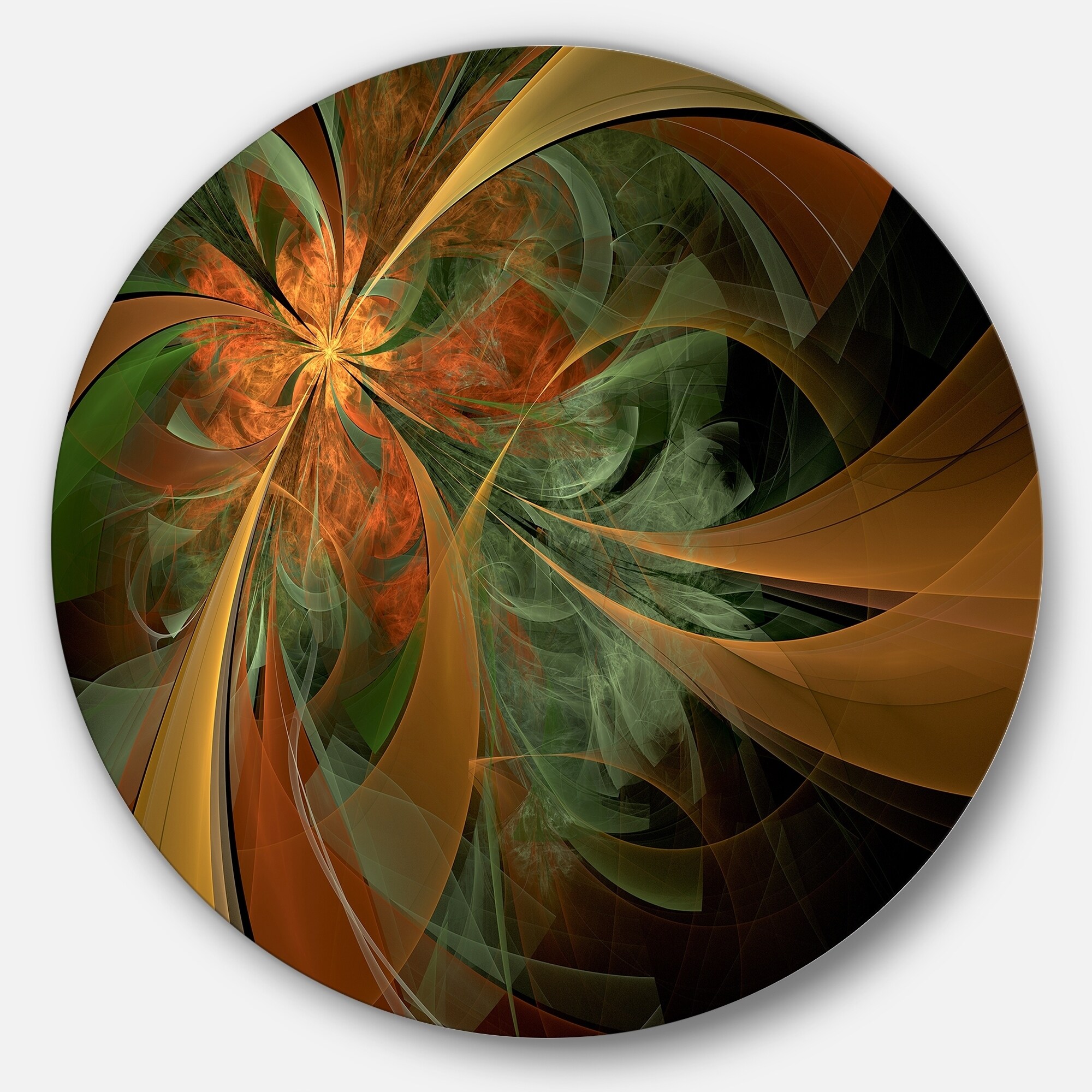DESIGN ART Designart 'Symmetrical Orange Digital Fractal Flower' Modern Floral Disc Metal Artwork
