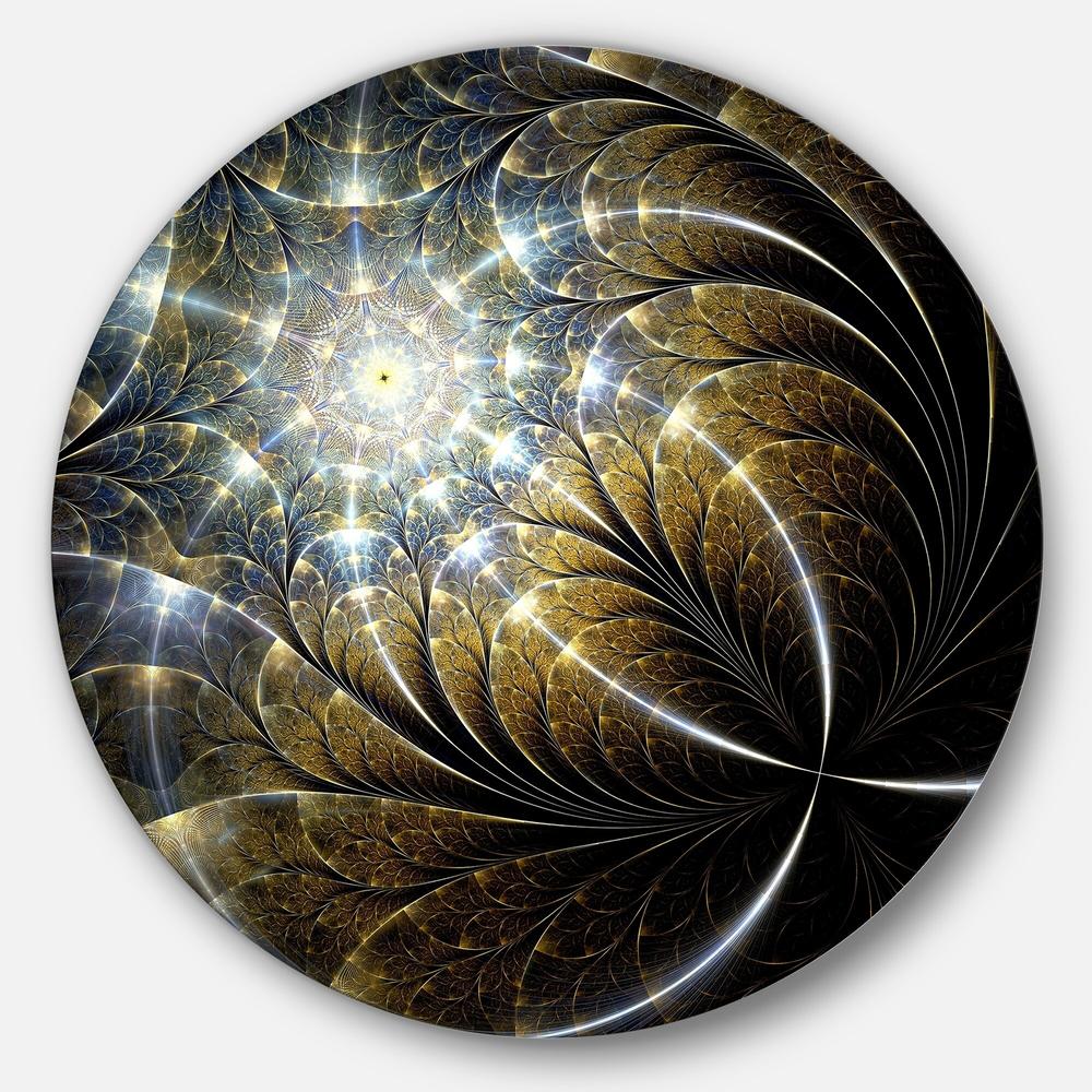 DESIGN ART Designart 'Symmetrical Dark Golden Fractal Flower' Abstract Large Disc Metal Wall art