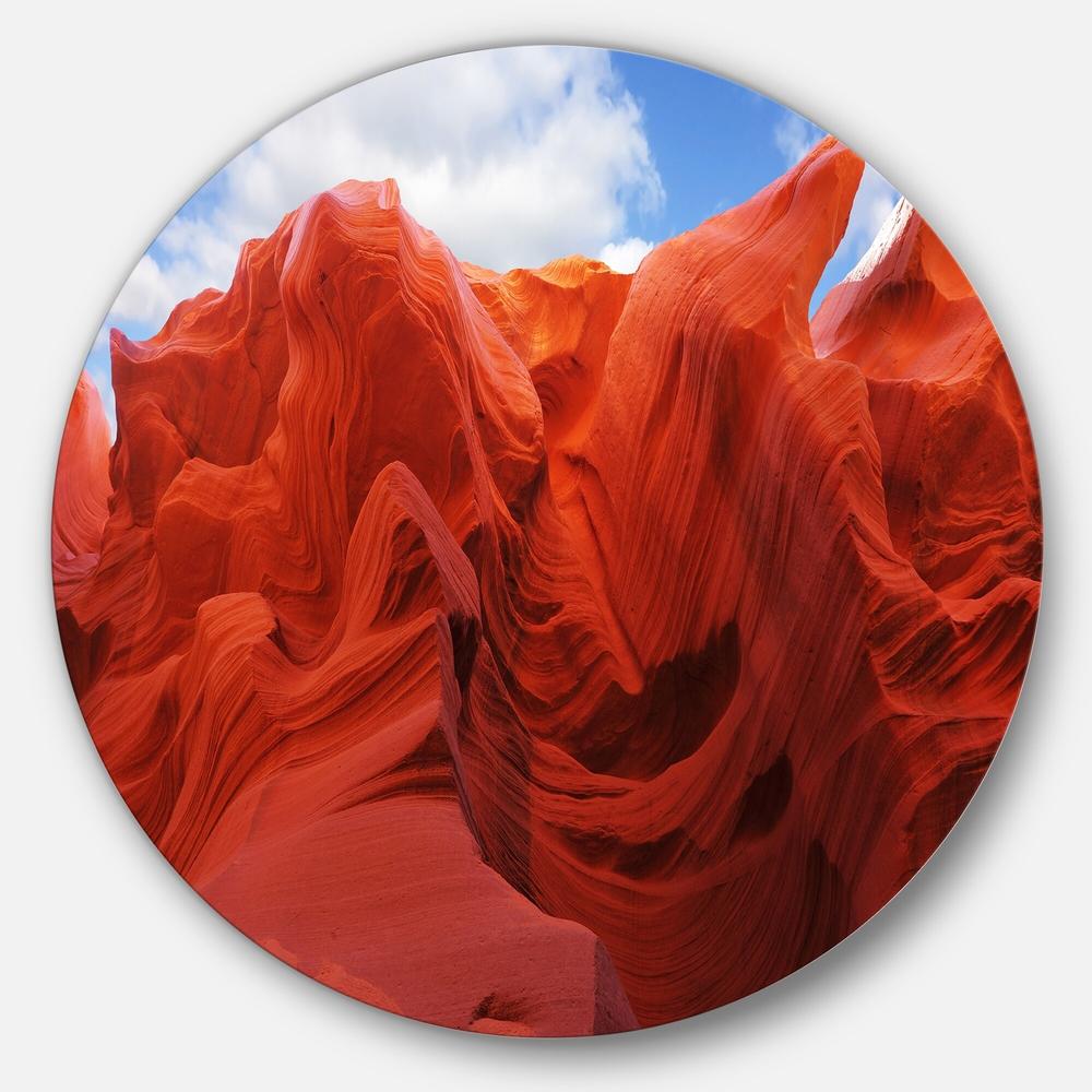 DESIGN ART Designart 'Red and Orange Shade in Antelope Canyon' Photo Disc Metal Artwork