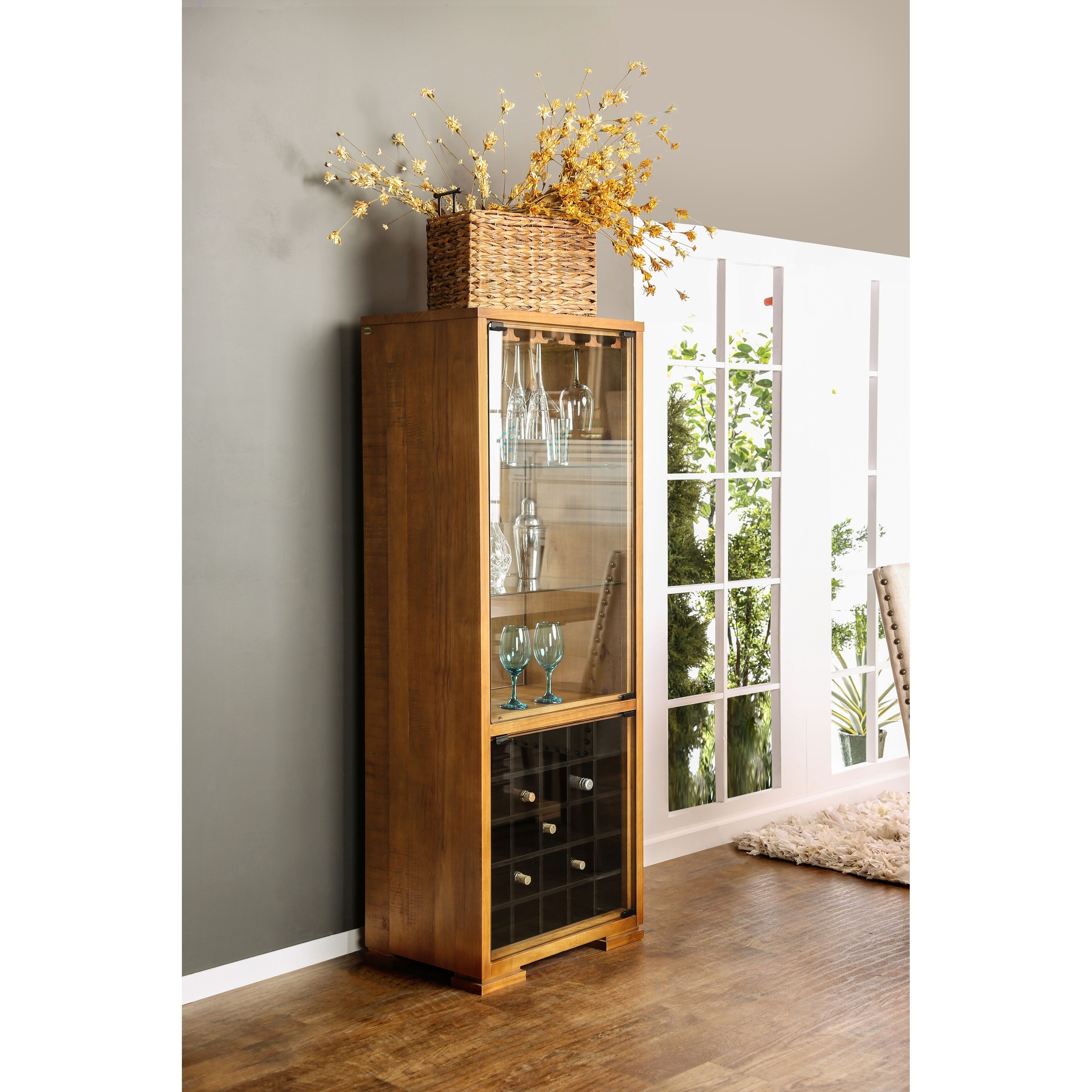 Furniture Of America Gisel Country Style Multi Storage Oak Wine Cabinet Furniture Of America Gisel Country Style Multi Storage Oak Wine Cabinet