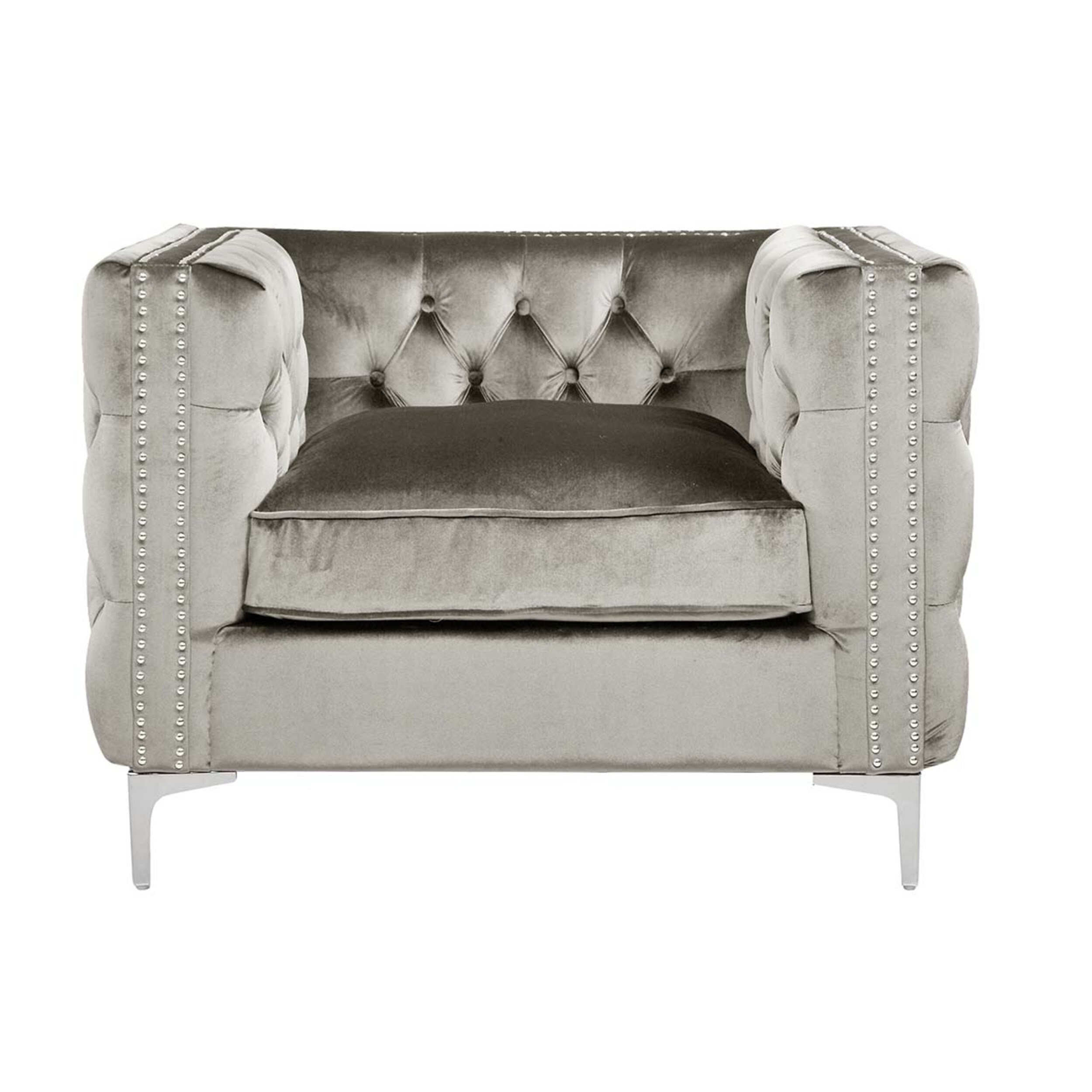 Chic Home Monet Velvet Modern Contemporary On Tufted With Silver Chic Home Monet Velvet Modern Contemporary On Tufted With Silver Nailhead Trim Silvertone Metal Y Leg Club Chair