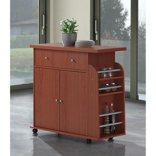 Hodedah Modern Mobile Kitchen Island With Spice Rack And Towel Rack
