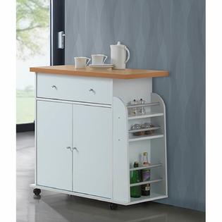 Hodedah Modern Mobile Kitchen Island With Spice Rack And Towel Rack