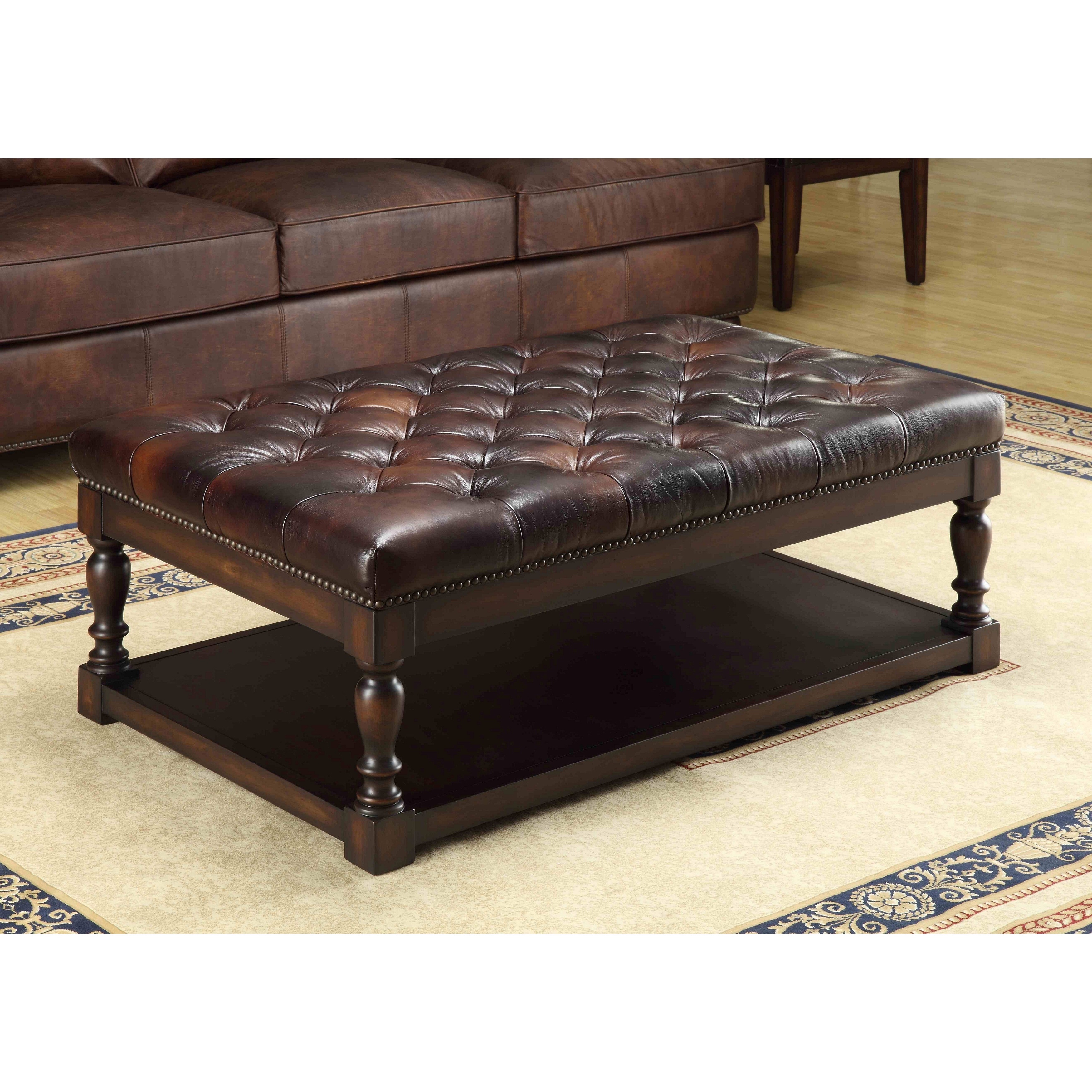Lazzaro Leather Ginney Tufted Shelf Ottoman With Lazzaro Leather Ginney Tufted Shelf Ottoman With And Nailhead Detailing Alternate